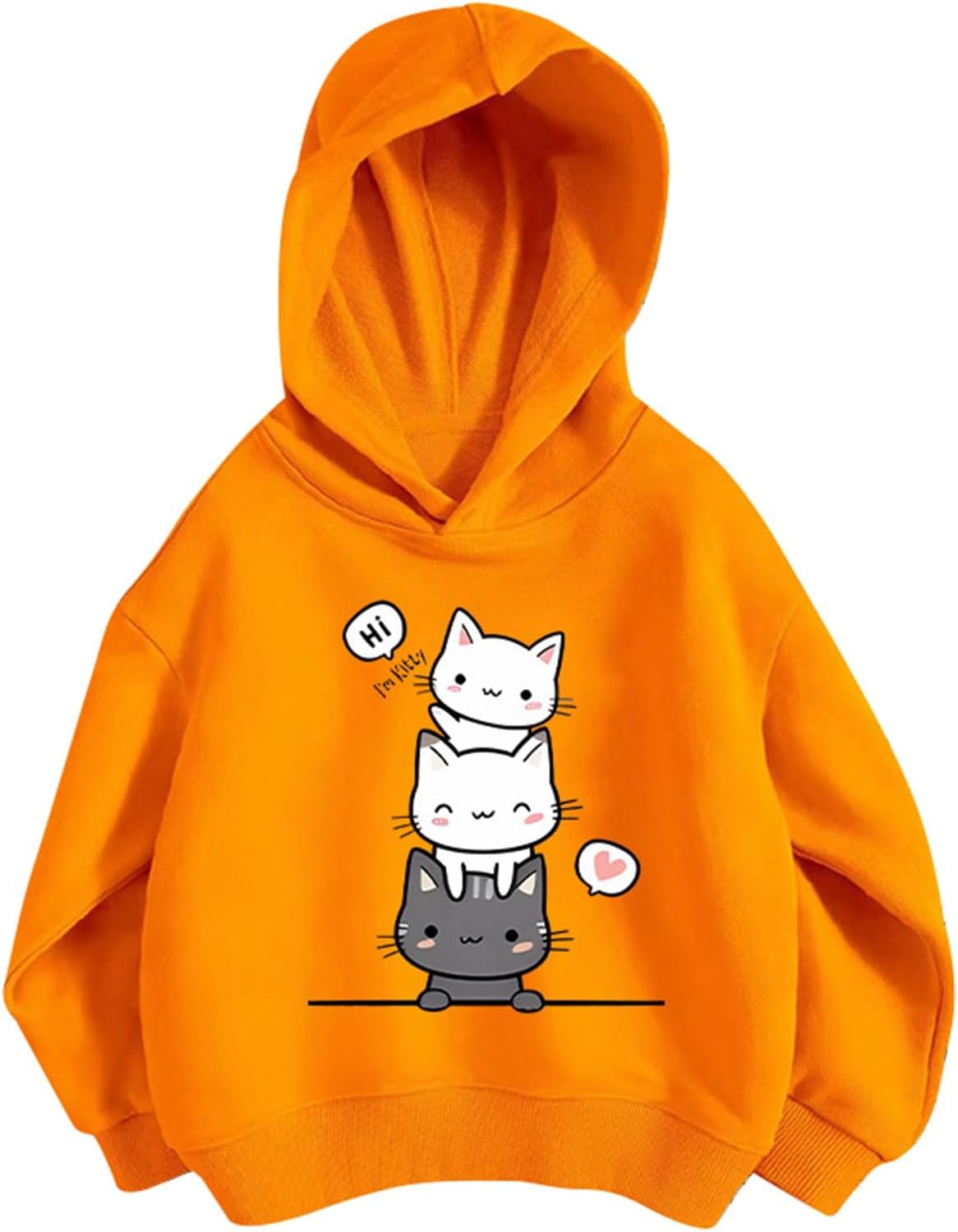 Pullover Mädchen Hoodie Niedlicher Katzen-Druck Lässig Locker Kapuzenpullover Frühling Herbst Langarm Pullover Sweatshirt mit Kapuzen Langarmshirt Oberteile für 3-12 Jahre