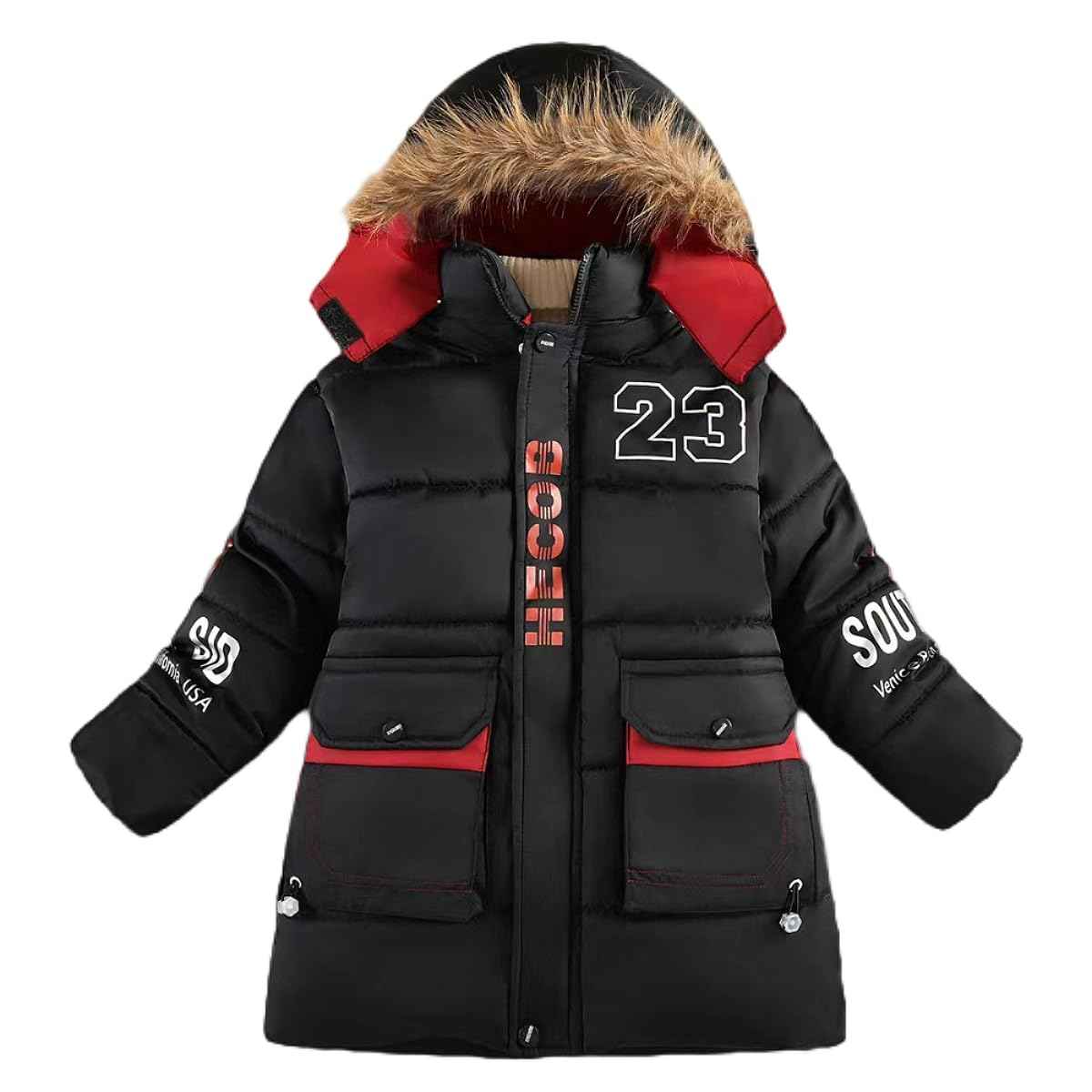linboo Warme Winterjacke Jungen Parka Fleece Mäntel mit Fellkapuze Kinder Wintermantel Baumwolle Jacke Gefütterte Winddichtes Winterparka