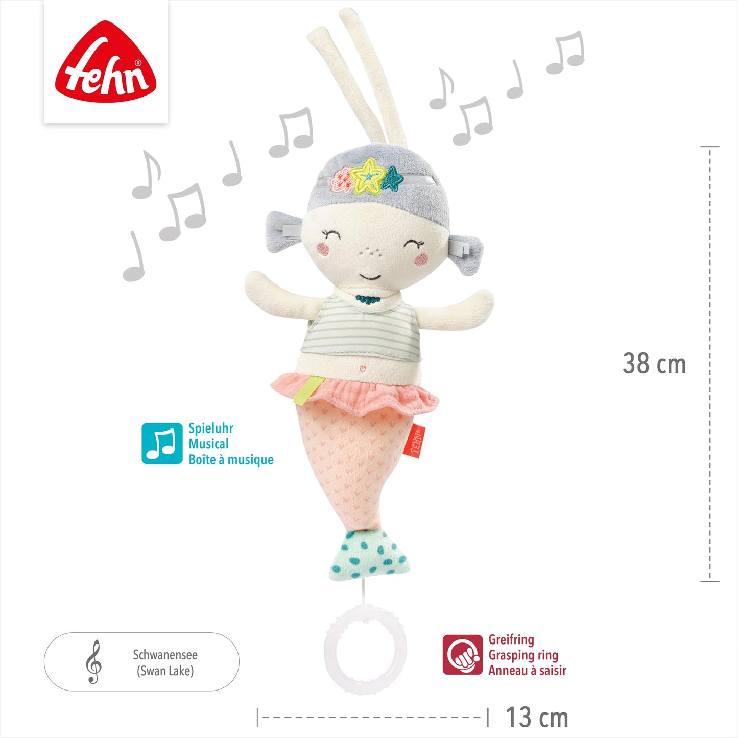 Fehn Spieluhr Baby Einschlafhilfe Schaf - Kuscheltier mit sanfter Einschlafhilfe Melodie "Guten Abend, gut´ Nacht" - Babyspielzeug für Unterwegs und Zuhause - Musikspielzeug für Babys und Kleinkinder
