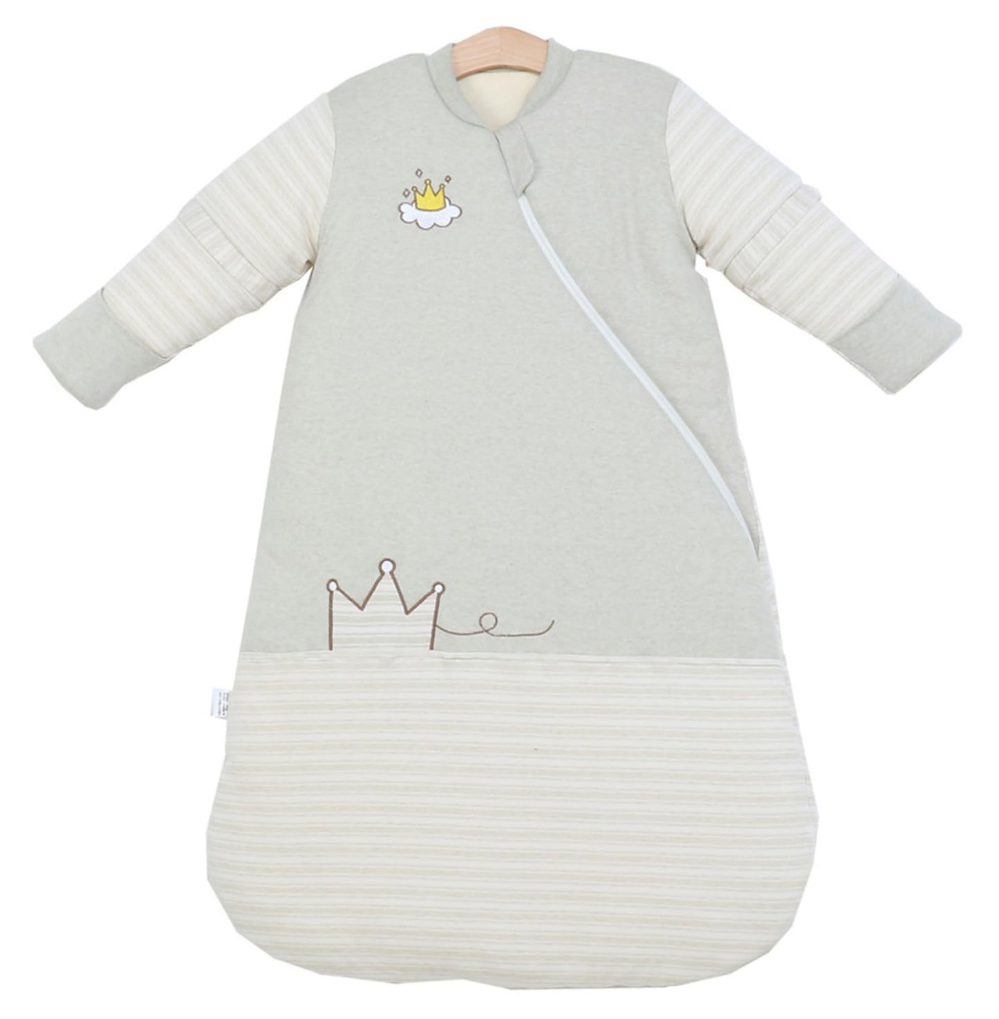Chilsuessy Baby Sleeping Bag Winter with Removable Long Sleeve Organic Cotton Baby Sleeping Bag Small Children All-Year Sleeping Bag Pyjamas for Boys and Girls, Crown/2.5 Tog, 75-90 cm