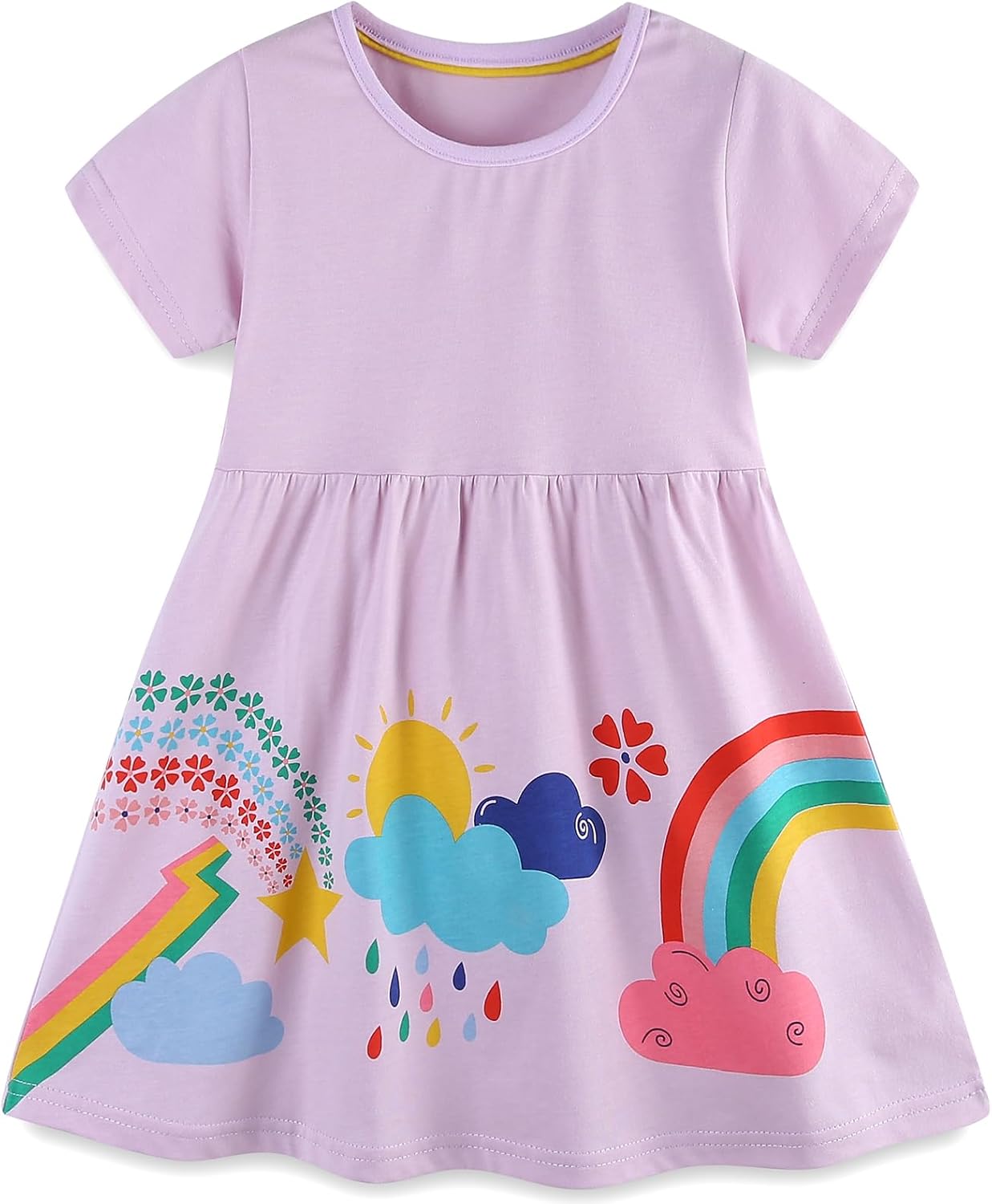 TEDD Mädchen Kleider Kurzarm Einhorn Blumen Sommerkleid Baumwolle Kleid Geburtstag Party Mädchenkleid Gr. 92-122