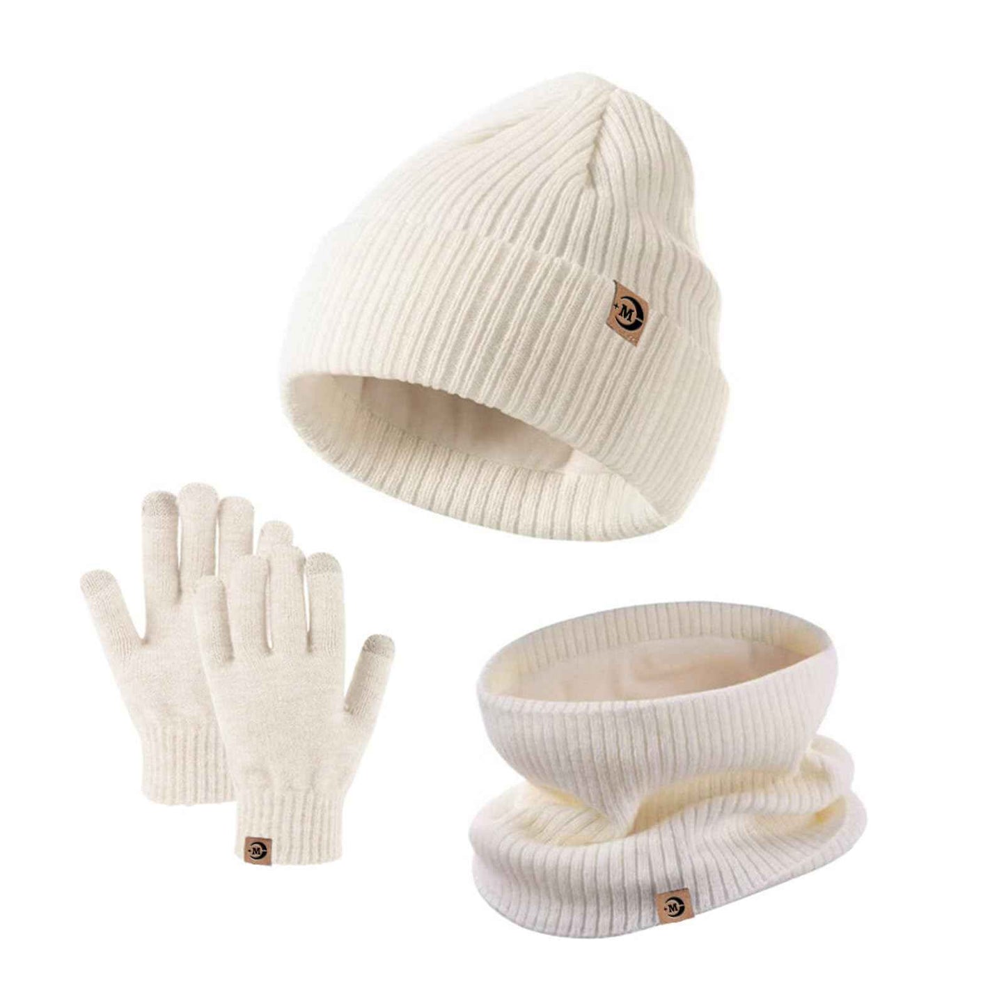 MARUKO Children's Winter Hat Scarf Gloves Set 3 in 1, Toddler Knitted Beanie Neck Warmer, Thick Fleece Thermal Knit Hat Scarf Gloves Set for Children Aged 2-8