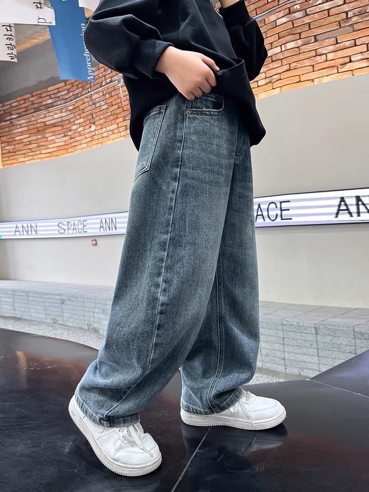 Siehin Jungen Jeanshose mit Elastischem Bund Kinder Frühling-Herbst Denimhose Baggy Jeans Cargohose
