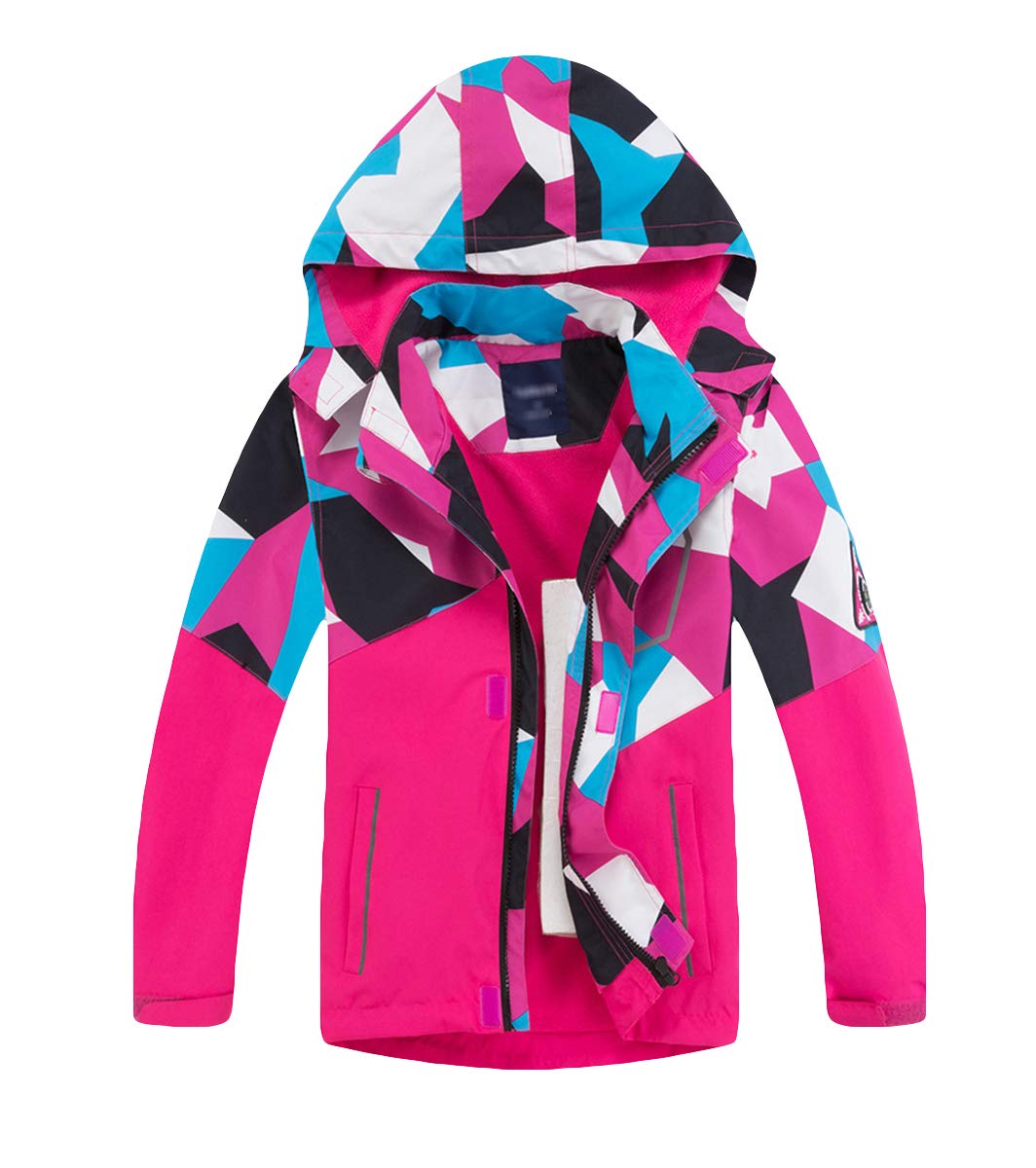 LAUSONS Children's Lined Rain Jacket Boys Camouflage Waterproof Jacket Lightweight Transition Jacket with Removable Hood