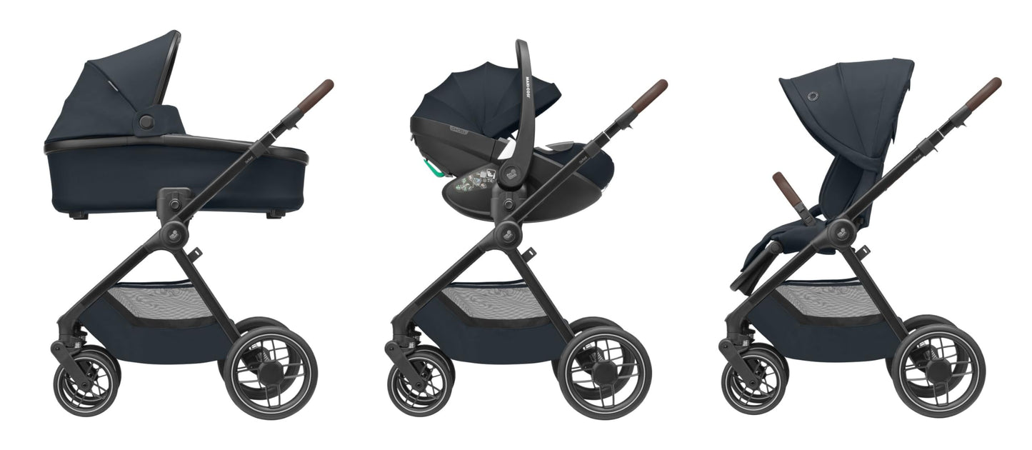 Maxi-Cosi Oxford Plus Baby Stroller 2 in 1 Set with Carrycot 0-4 Years 0-22kg Compact Folding Soft Suspension 3 Reclining Positions 10kg Storage Basket Twillic Graphite