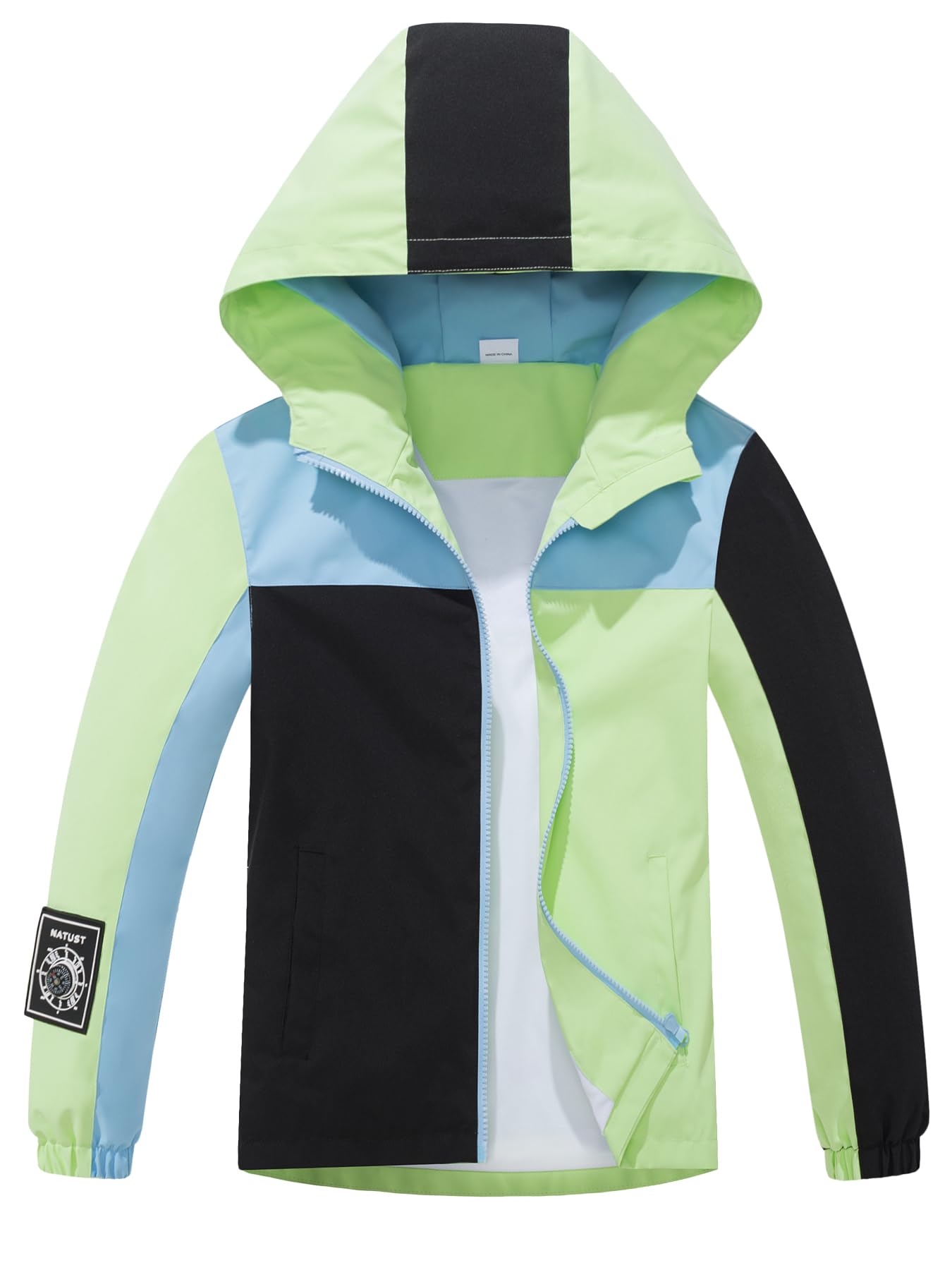 NATUST Kids Boys Waterproof Jacket Lightweight Transition Jacket Windproof Rain Jacket with Hood