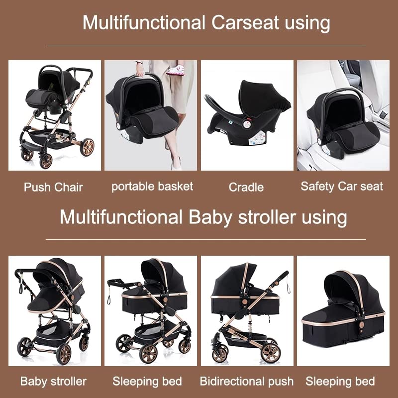 YAZOCO Kinderwagen 3 in 1 Buggy Babybett Komplett Set mit einem Klick Zusammenklappbarer Kinderwagen, KombiKinderwagen Aluminiumrahmen für Neugeborene Sitzzubehör