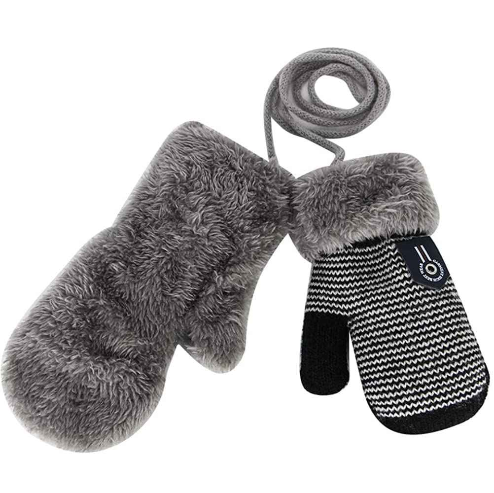 AIDIER Baby Winter Fäustlinge Gestrickte Handschuhe mit Fleece gefüttert Hang Neck Fäustlinge für Baby Jungen Mädchen 6 Monate-3 Jahre