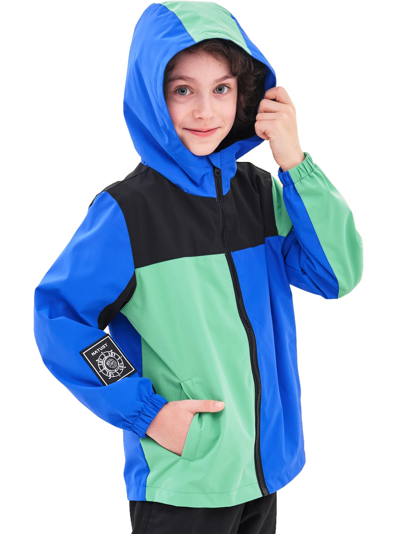 NATUST Kids Boys Waterproof Jacket Lightweight Transition Jacket Windproof Rain Jacket with Hood