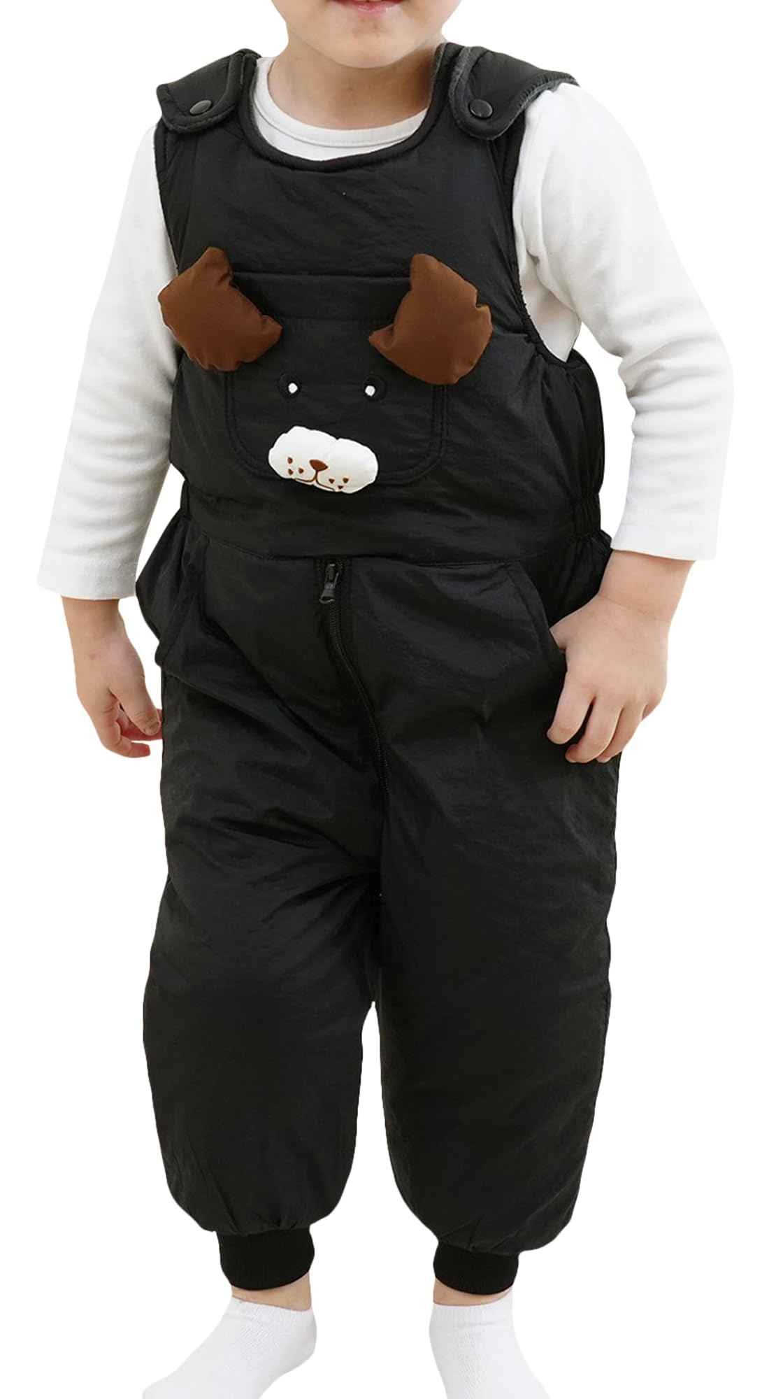 FEOYA Baby snowsuit winter stitch girls winter jacket fleece cute. Children's clothing sleeveless fashion boys romper lined round neck collar warm with zip black 9 months - 4 years