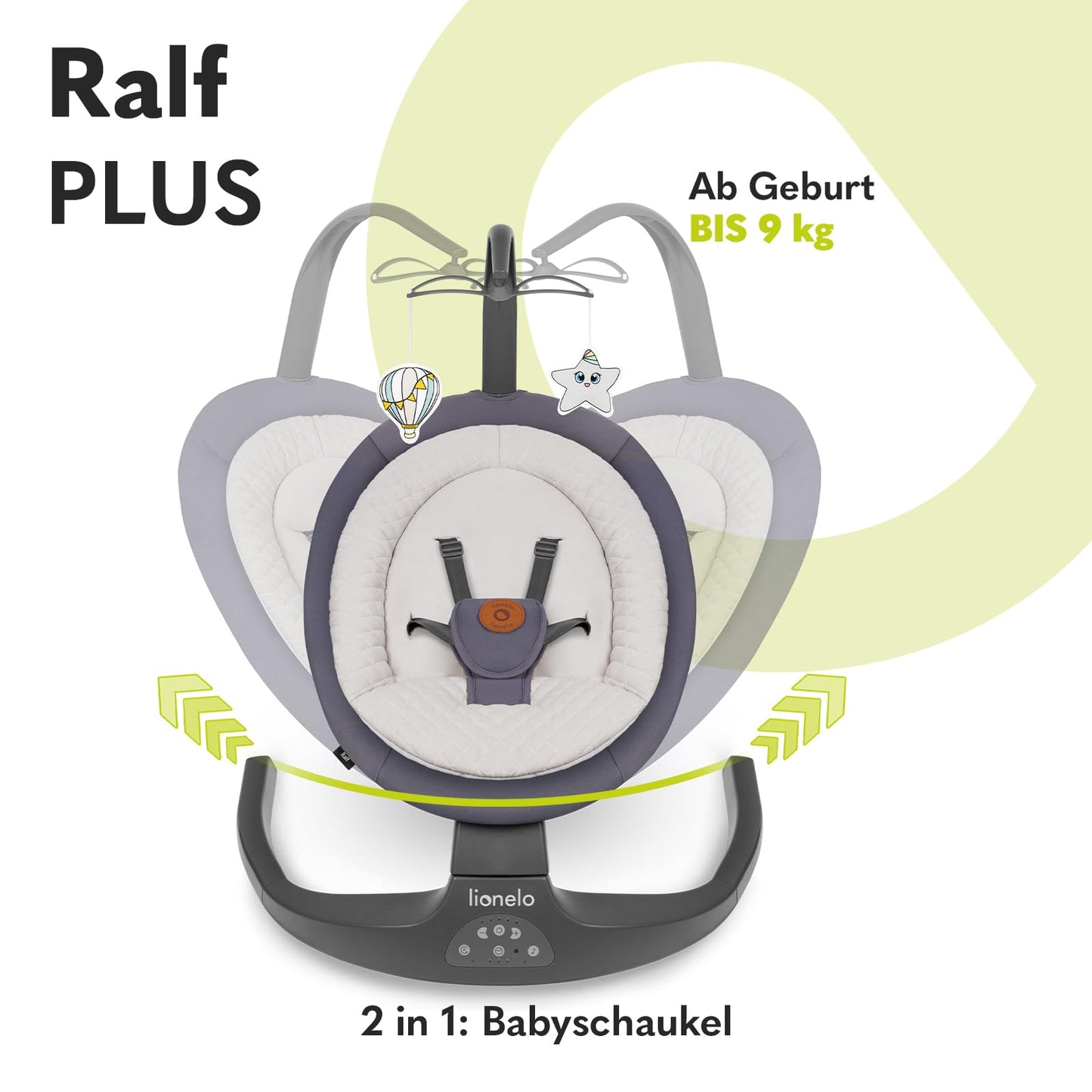 LIONELO Ralf 2-in-1 baby bouncer and recliner, remote control, 12 melodies, two rocking directions, 5 rocking speeds, locking, backrest adjustment, timer, quiet operation