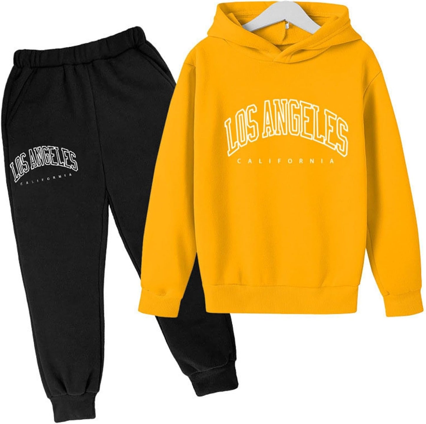 Los Angeles California Herbst-Outfit für Mädchen, 2-teilig, Kapuzenpullover, bequem, Kleinkind, Sweatsuits, Kapuzen-Sweatshirt, Sweathosen-Set, grafische Buchstaben, Sweatsuit-Set, lässige Jogginghose