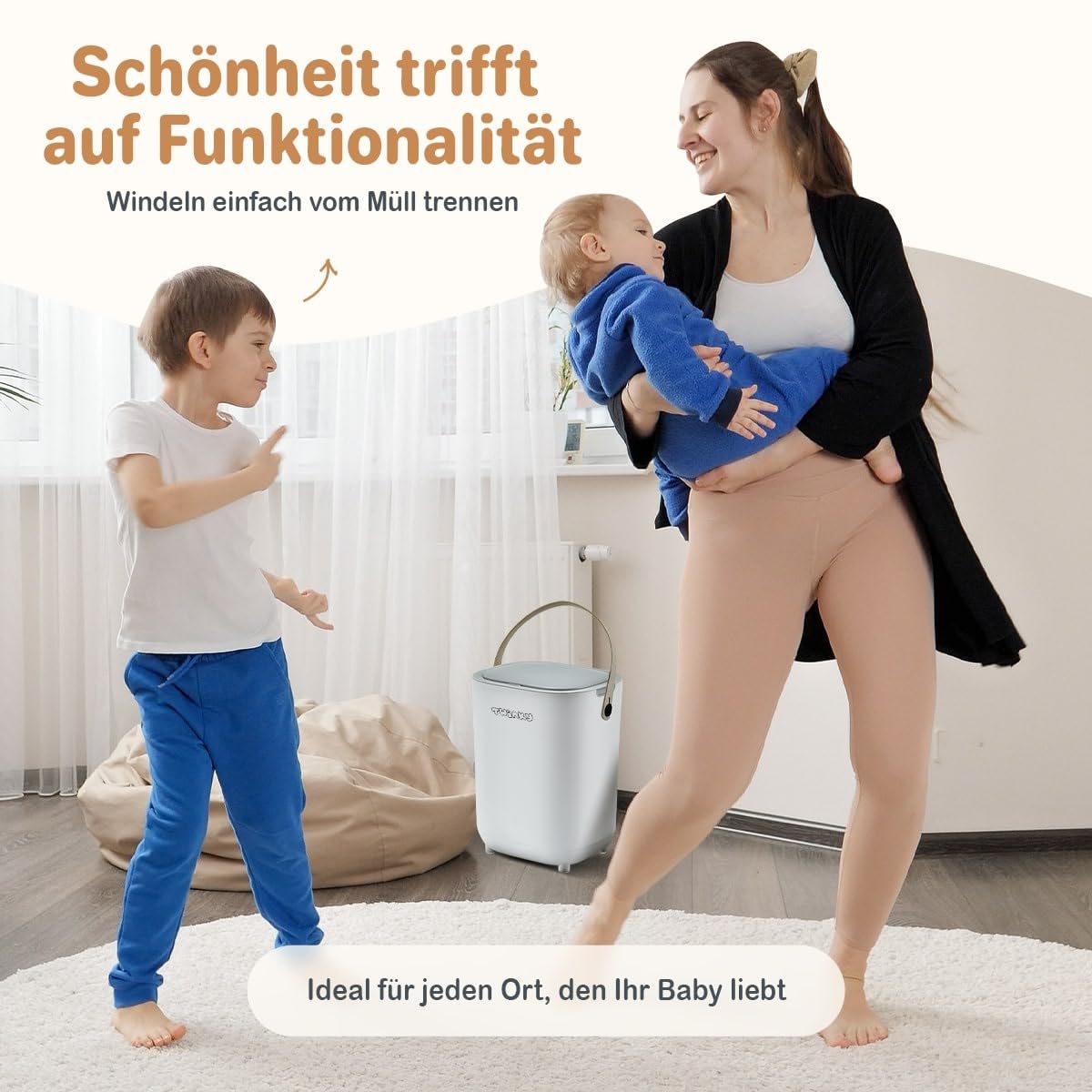 Twinky Geruchsdichter Windeleimer für Babys – Windeleimer ohne Kassette – Platzsparender Windelbehälter mit Deckel – Einfach zu benutzen & reinigen – Für normale Müllbeutel (Gris)