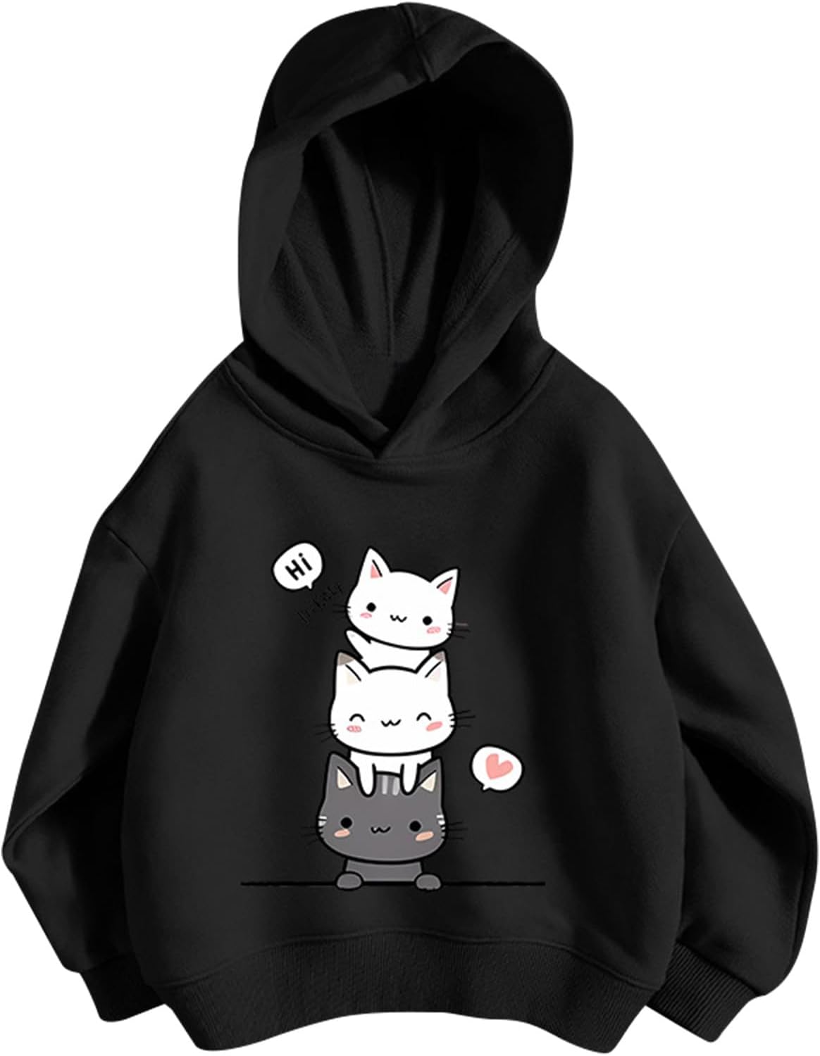 Pullover Mädchen Hoodie Niedlicher Katzen-Druck Lässig Locker Kapuzenpullover Frühling Herbst Langarm Pullover Sweatshirt mit Kapuzen Langarmshirt Oberteile für 3-12 Jahre