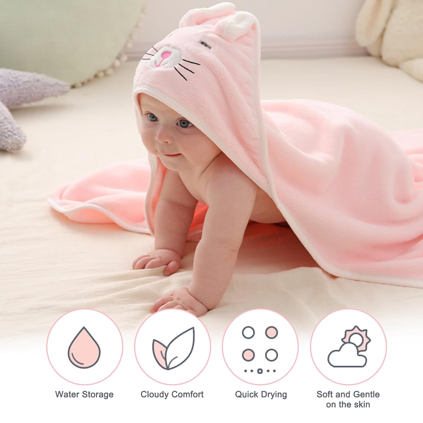 Mailfull 3 Pack Baby Towel with Hood 80 x 80 cm Baby Bath Towel Hooded Towel Baby Cute Hooded Towels with Pattern for Babies Newborns Unisex 0-6 Years