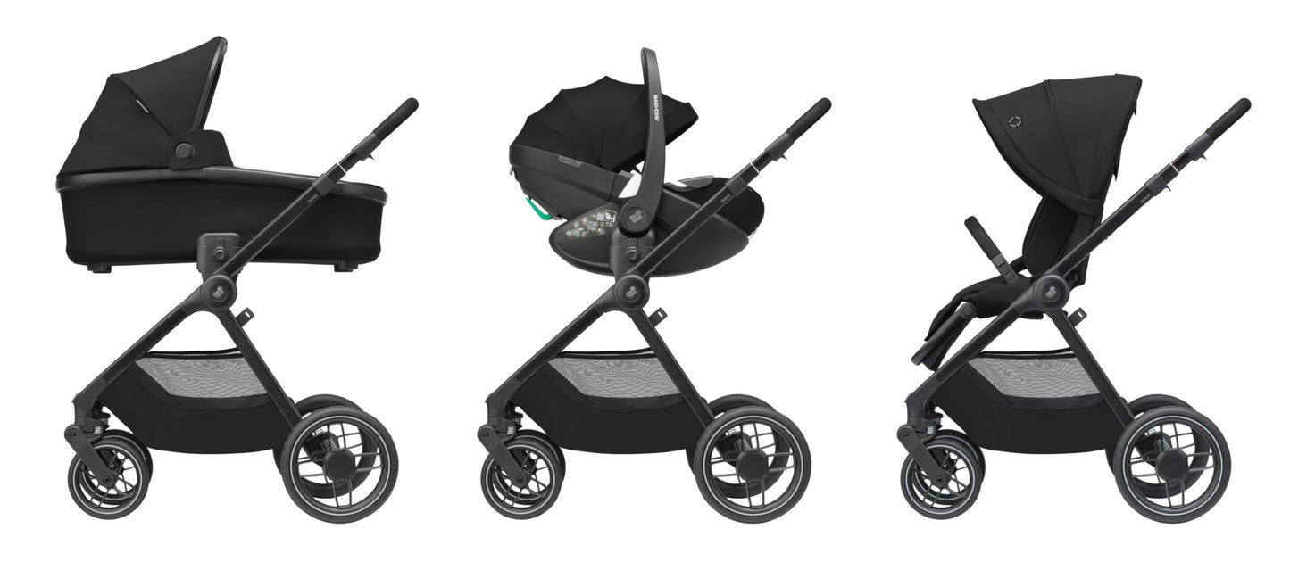 Maxi-Cosi Oxford Plus Baby Stroller 2 in 1 Set with Carrycot 0-4 Years 0-22kg Compact Folding Soft Suspension 3 Reclining Positions 10kg Storage Basket Twillic Graphite