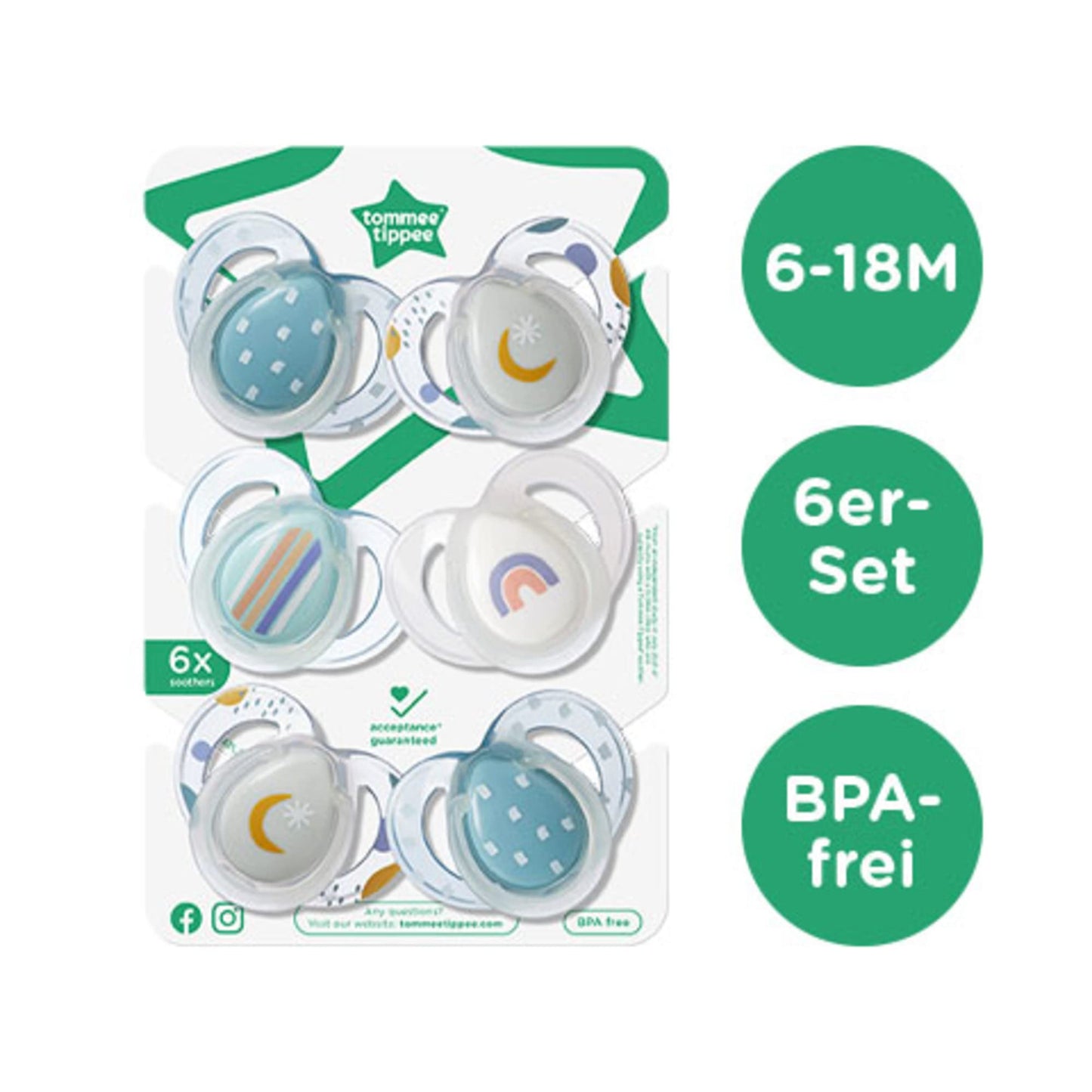 Tommee Tippee Schnuller für die Nacht, symmetrisches kieferorthopädisches Design, BPA-freies Silikonbeutel, 6—18 m, Packung mit 6 Schnullern - Meloni2