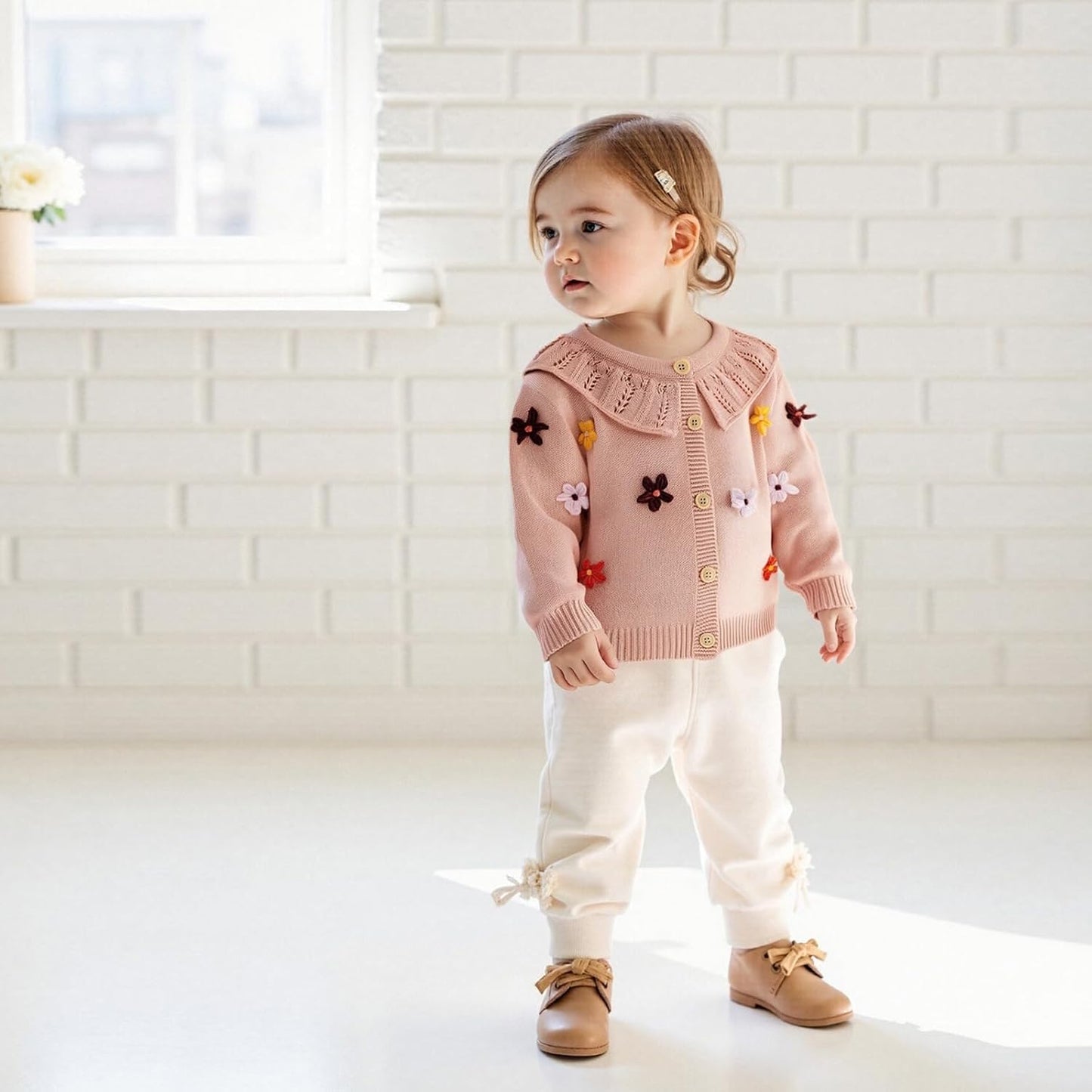 FOMOYUU Strickjacke für Kleinkinder und Neugeborene, Mädchen, langärmelig, Knopfleiste, Sweatshirt, Jacke, Herbst-Outfits