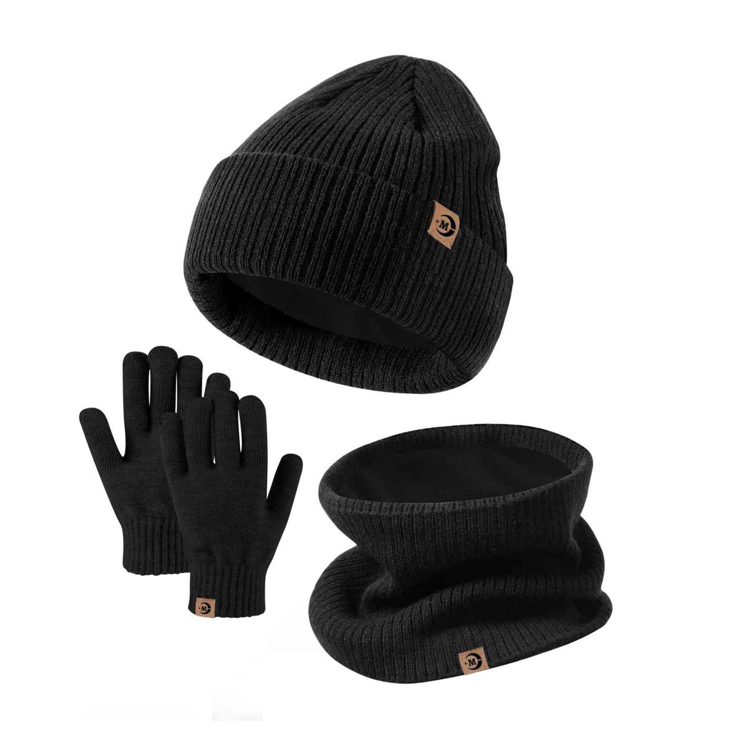 MARUKO Children's Winter Hat Scarf Gloves Set 3 in 1, Toddler Knitted Beanie Neck Warmer, Thick Fleece Thermal Knit Hat Scarf Gloves Set for Children Aged 2-8