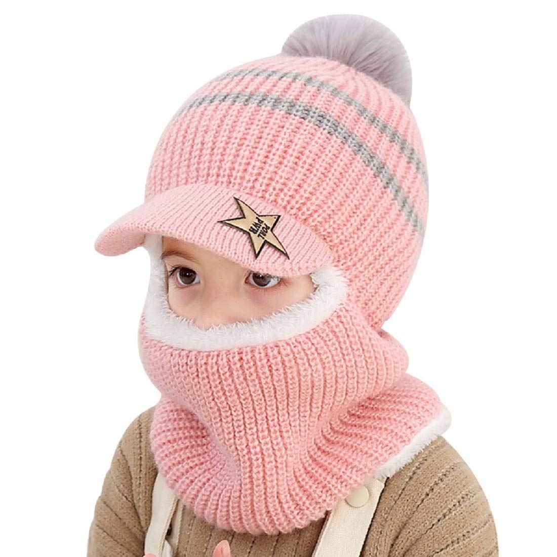 YONKOUNY Kinder Wintermütze Jungen Mädchen Warm Niedlich Strickmütze Schalmütze Schlupfmütze Beanie Mütze mit Fleecefutter