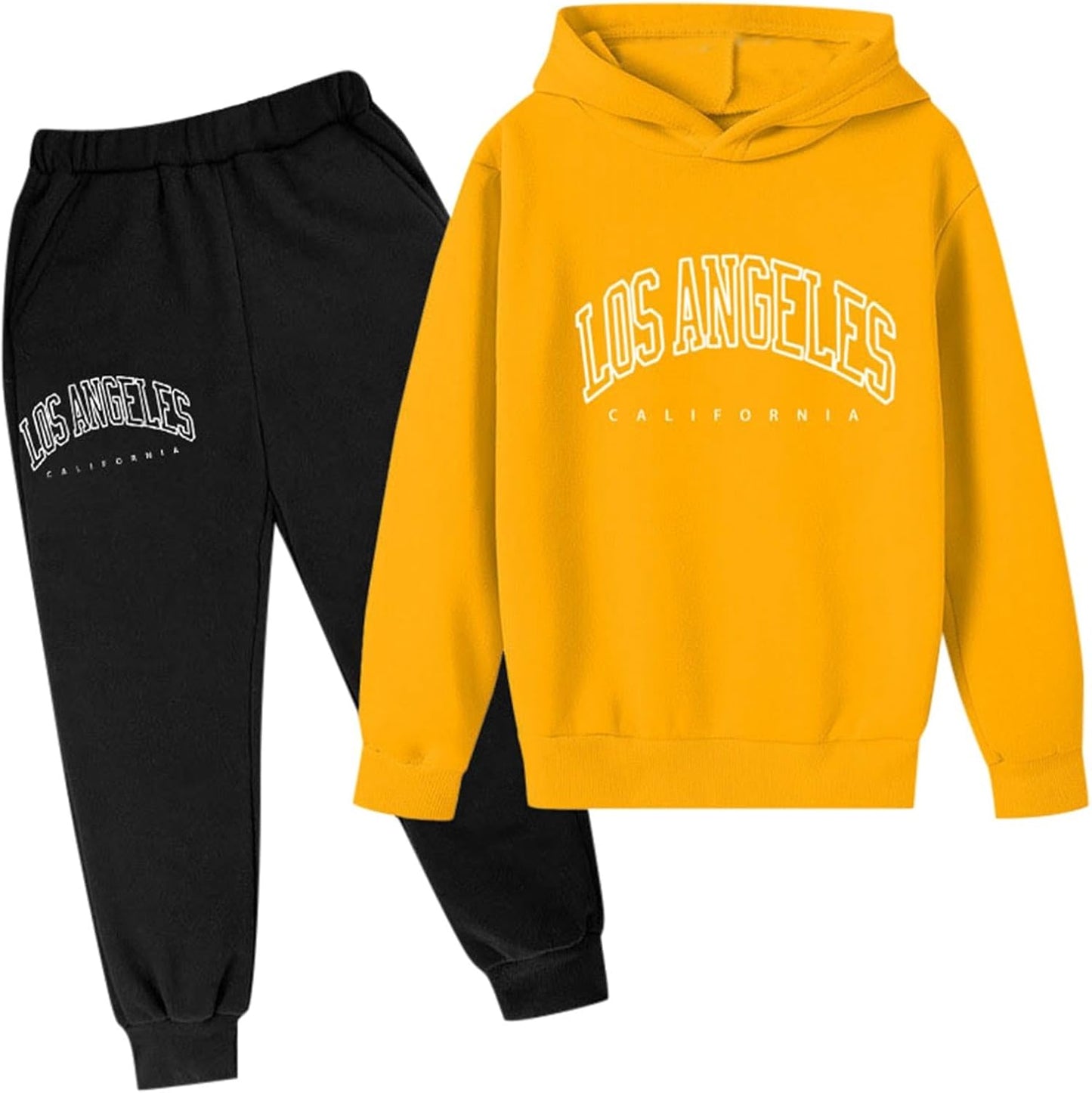 Los Angeles California Herbst-Outfit für Mädchen, 2-teilig, Kapuzenpullover, bequem, Kleinkind, Sweatsuits, Kapuzen-Sweatshirt, Sweathosen-Set, grafische Buchstaben, Sweatsuit-Set, lässige Jogginghose