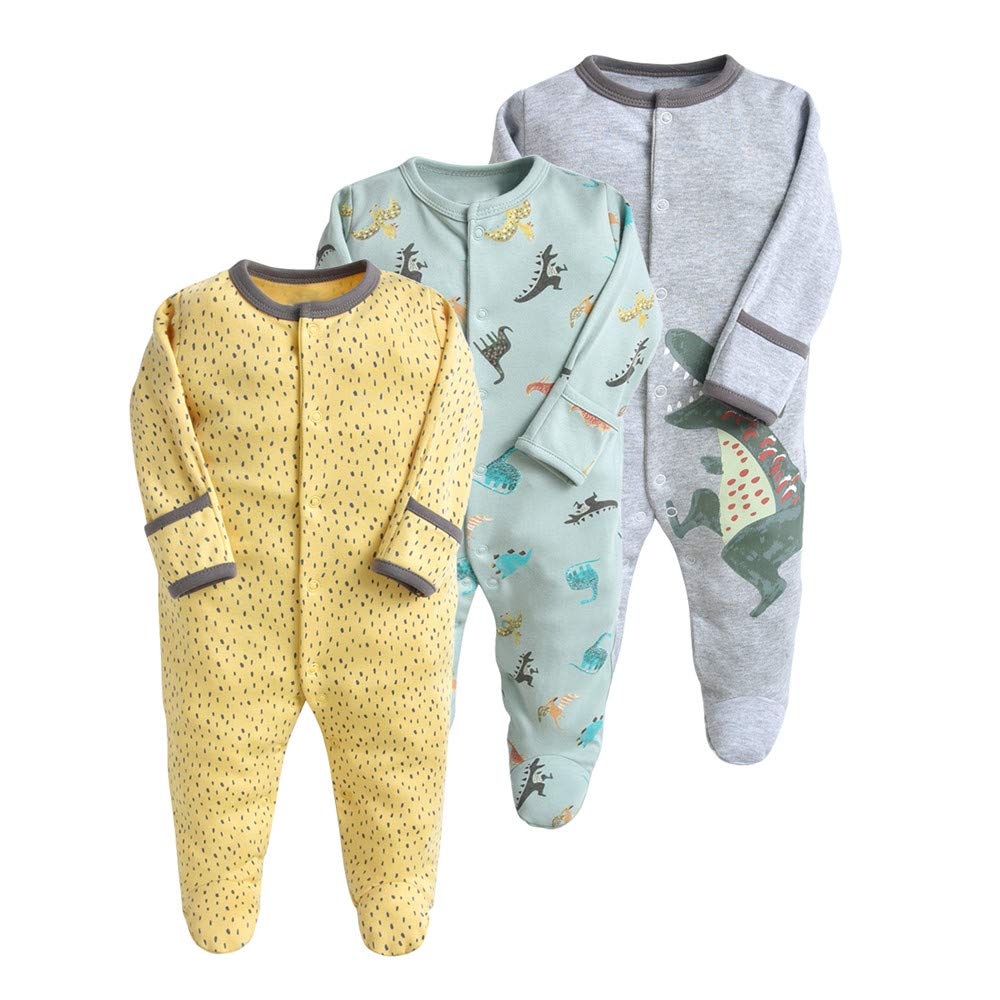 Minizone Baby Schlafstrampler 3er Pack, Pyjamas Langarm Strampler Jungen Mädchen Geschenk 9-12 Monate