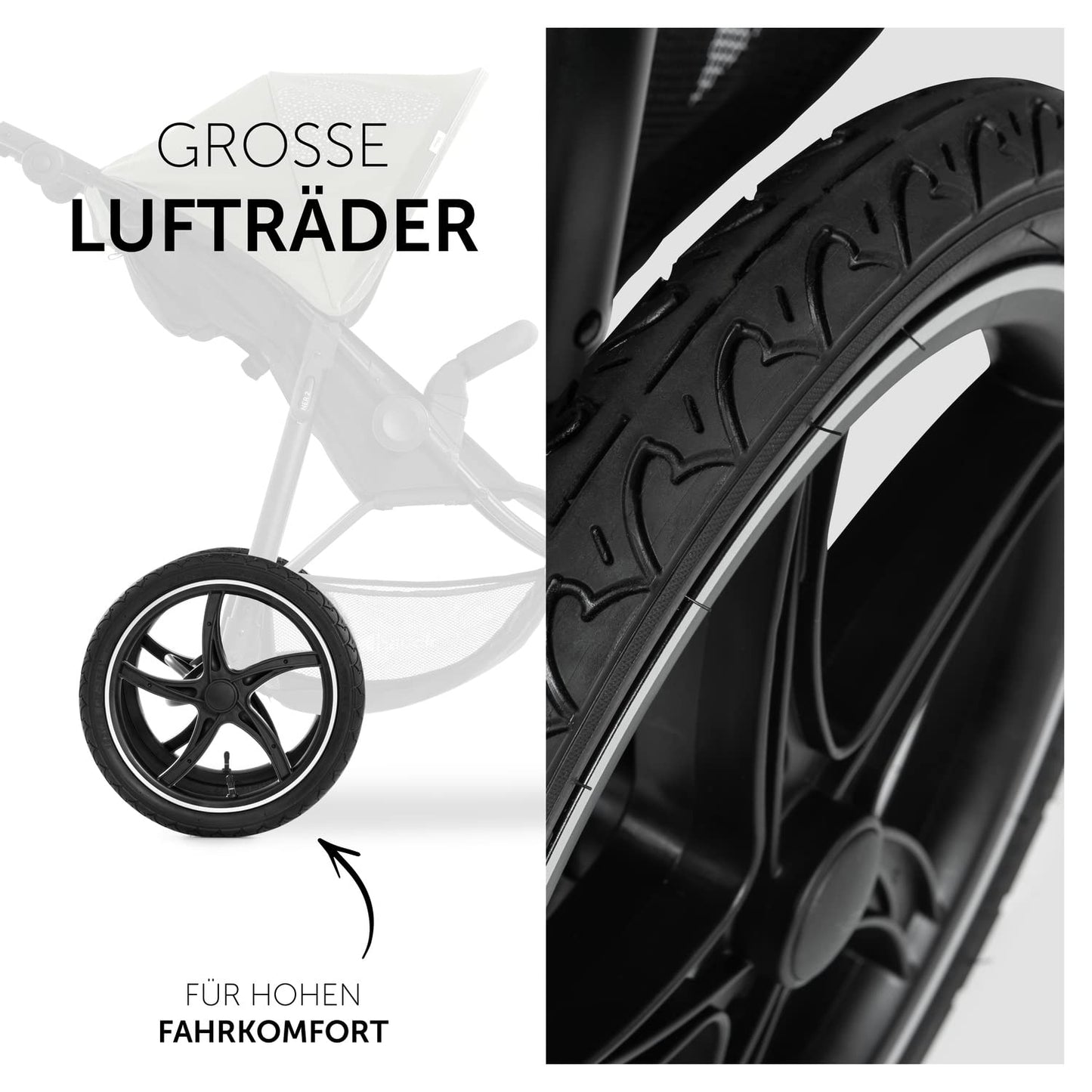 Hauck Runner, Schwarz/Neongelb - Robuster All-Terrain-Pugchair mit Regenschutz, XL Pneumatische Lufträder, verstellbare Rückenlehne von Geburt bis zu 22 kg, höhenverstellbarer Griff, XL Mesh-Fenster