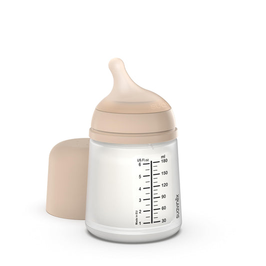 Suavinex, Anti-Colic Babyflasche Zero Zero,mit mittlerem Silikonsauger (M), für Babys ab 3 Monaten, Empfohlen für gestillte Babys und Flaschennahrung, 270 ml, Deep - Meloni2
