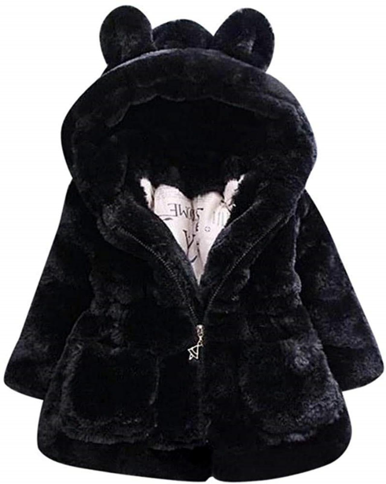 Angel ZYJ Girls' Fur Coat Winter Jacket Faux Fur Jacket Baby Girls Autumn Winter Coat Warm Jacket with Hood Wool Coat Hooded Jacket