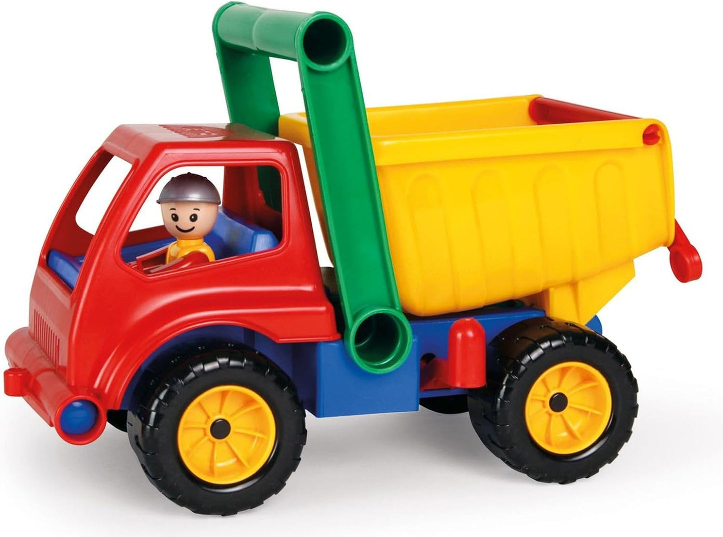 Lena 04150 - Aktive LKW Kipper, Baustellenfahrzeug ca. 27 cm, robuster Kipplaster mit Haltegriff und beweglicher Spielfigur, Muldenkipper Set, Spielfahrzeug für Kinder ab 2 Jahre