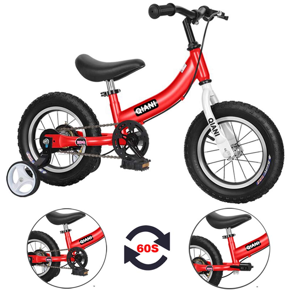 Qiani Laufrad 2 in 1 für Kinder ab 2 3 4 5 6 7 Jahre,Kinderlaufrad mit Bremse,Stützräder,Pedalen,Luftreifen und Seitenständer,Kinderfahrrad 12 14 16 Zoll - Meloni2