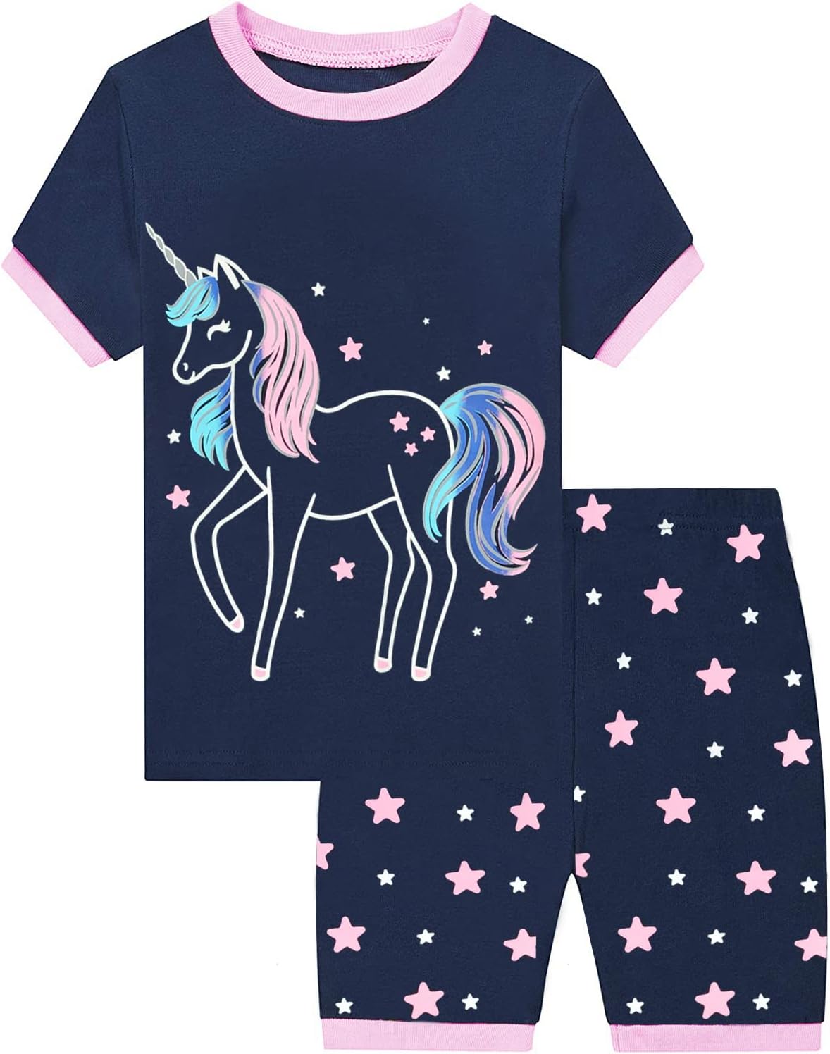 EULLA Mädchen Schlafanzug Kinder Kurz Einhorn Dino Katze Prinzessin Hase Pyjama Set Sommer Kleidung Zweiteiliger Nachtwäsche Baumwolle 92 98 104 110 116 122