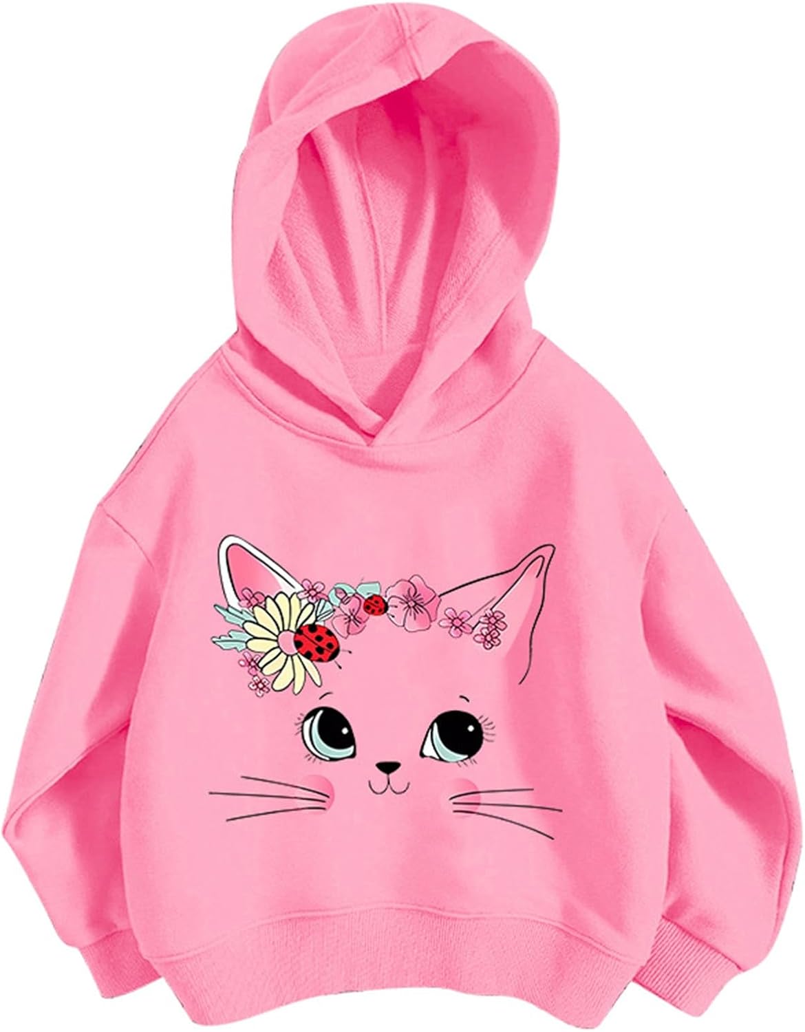 Pullover Mädchen Hoodie Niedlicher Katzen-Druck Lässig Locker Kapuzenpullover Frühling Herbst Langarm Pullover Sweatshirt mit Kapuzen Langarmshirt Oberteile für 3-12 Jahre