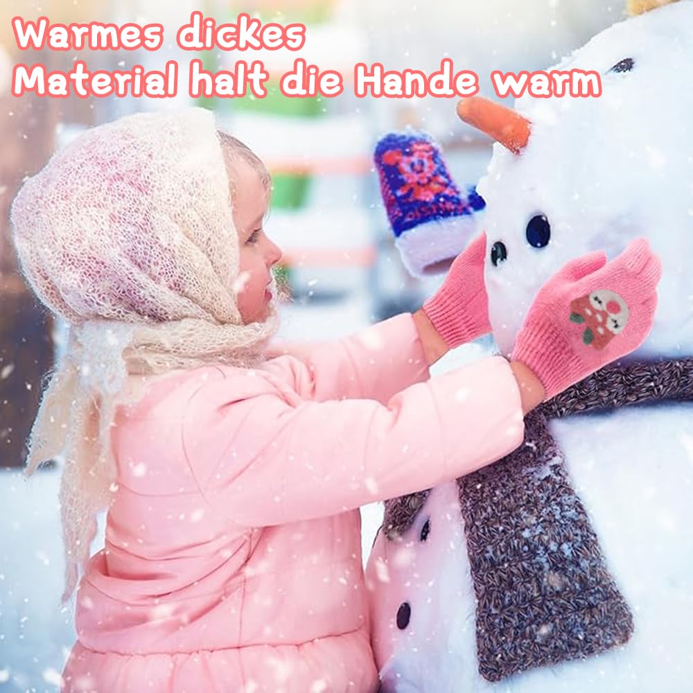 ZDQC 2 Paar Warme Strickhandschuhe Kinder,Süße Handschuhe Kinder,Handschuhe Kinder Stretch,Winter Warme Strickhandschuhe,Vollfinger Handschuhe,Fingerhandschuhe Kinder Winter