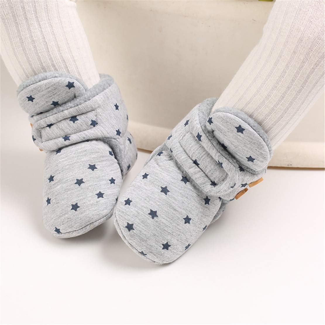 EDOTON Unisex-Baby Neugeborenes Fleece Booties, Baby Jungen Mädchen Weiche Sohlen Streifen Bootie Kleinkind Stiefel Niedlich Stiefel Socke Einstellbar