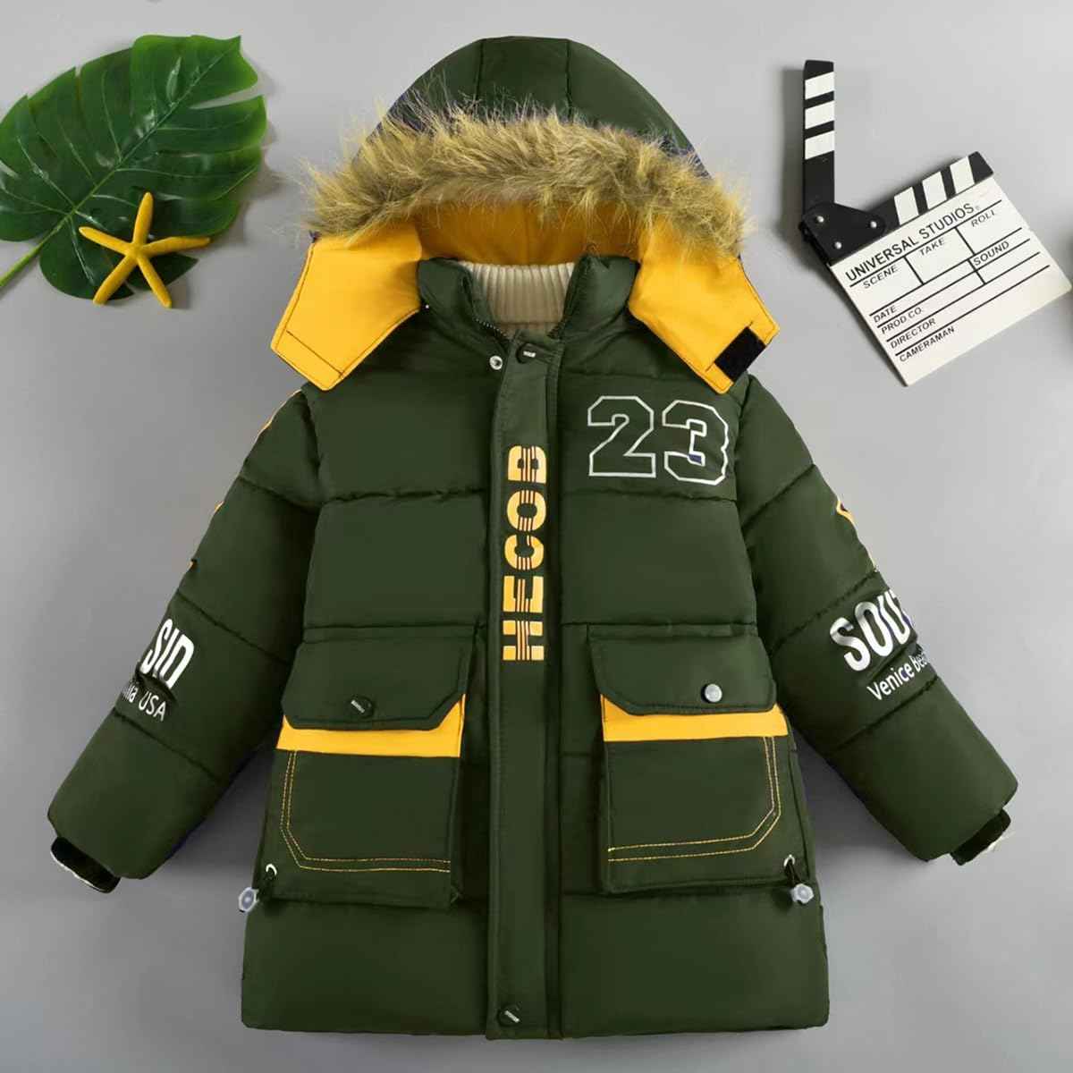 linboo Warme Winterjacke Jungen Parka Fleece Mäntel mit Fellkapuze Kinder Wintermantel Baumwolle Jacke Gefütterte Winddichtes Winterparka