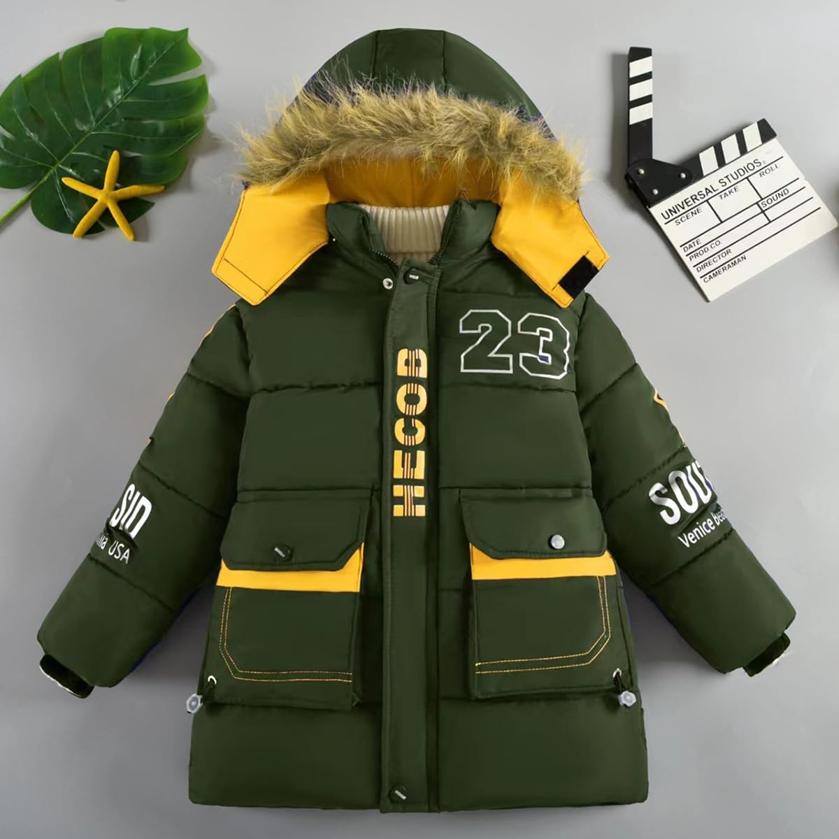 linboo Warme Winterjacke Jungen Parka Fleece Mäntel mit Fellkapuze Kinder Wintermantel Baumwolle Jacke Gefütterte Winddichtes Winterparka