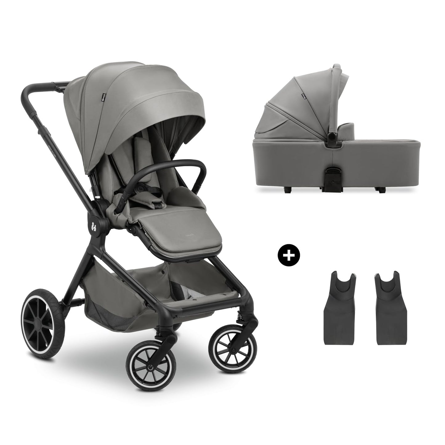 hauck 2 in 1 Kinderwagen Set ab Geburt bis 22 kg Move N Care Set, Große Babywanne, Wendbarer Buggysitz mit Liegefunktion, Teleskopgriff Gummiräder Federung, UV-Schutz 50+, Faltbar, XL Korb (Dark Grey)