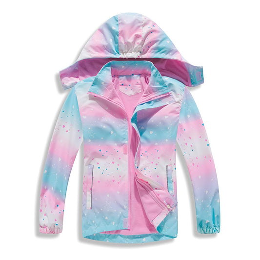 linboo Softshelljacke Mädchen Übergangsjacke mit Kapuze Jacke Fleecefütterung Windjacke Atmungsaktiv Regenjacke Wasserdicht Outdoorjacke für Kinder