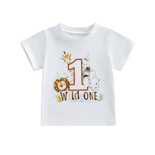 Baby Boy 1st Year Birthday T-Shirt Wild One Short Sleeve Top Baby My First Birthday Outfit Summer Clothes
