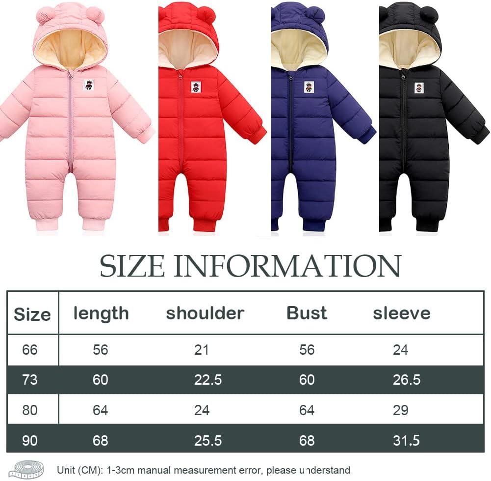 LSERVER Neugeborener Strampler Baby mit Kapuze Fleecever Dickter Jungen Schneeanzug Mädchen Warmer Daunen Overall Kinder Niedliche Winter Anzüge, Schwarz, 80