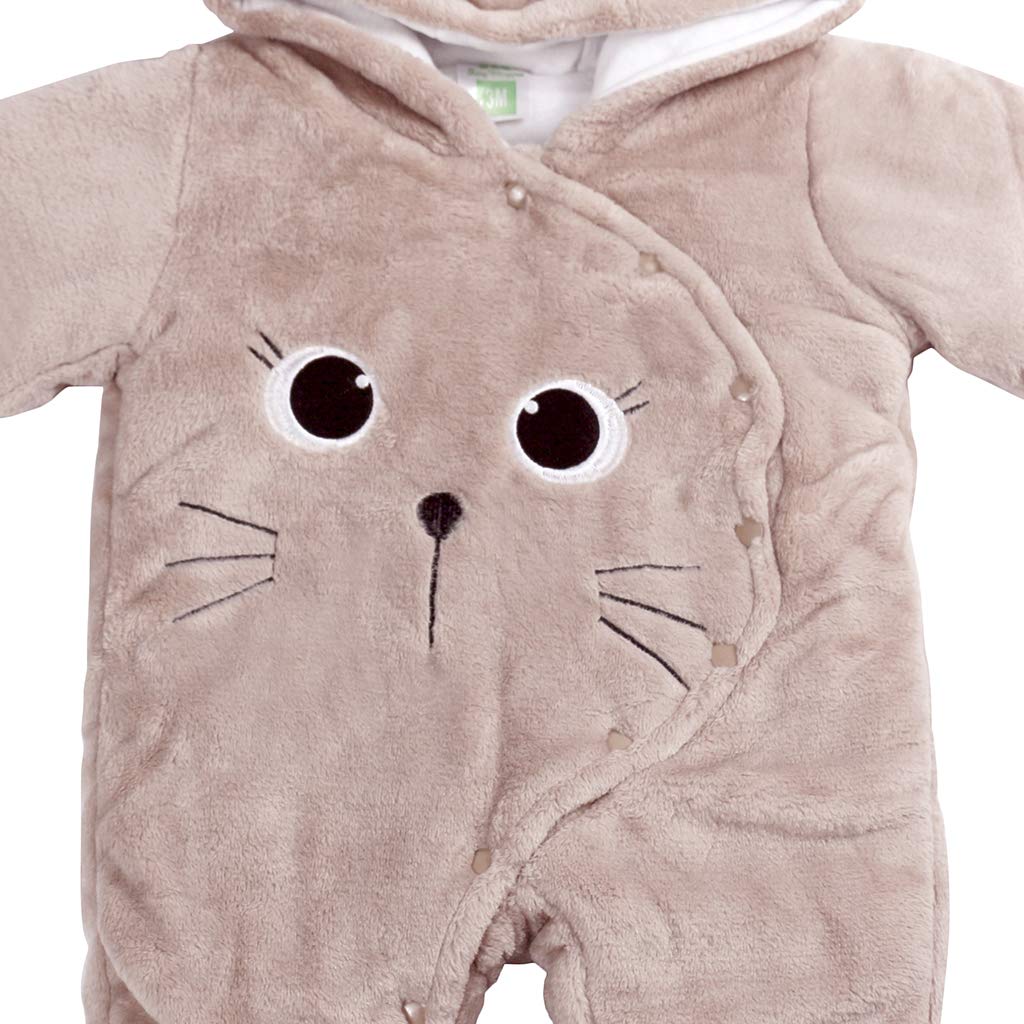 JiAmy Baby-Overall Baby-Strampler Flanell Winter-Strampelanzug mit Füßchen Kapuze Cartoon,Khaki 6-9 Monate