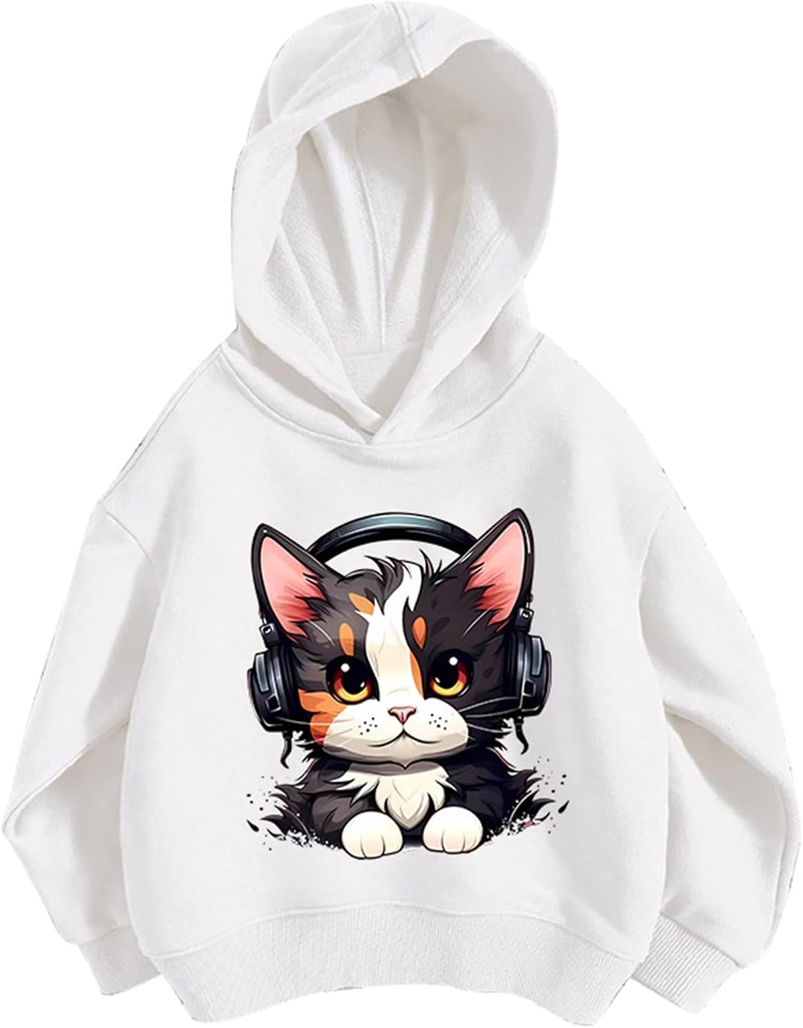 Pullover Mädchen Hoodie Niedlicher Katzen-Druck Lässig Locker Kapuzenpullover Frühling Herbst Langarm Pullover Sweatshirt mit Kapuzen Langarmshirt Oberteile für 3-12 Jahre