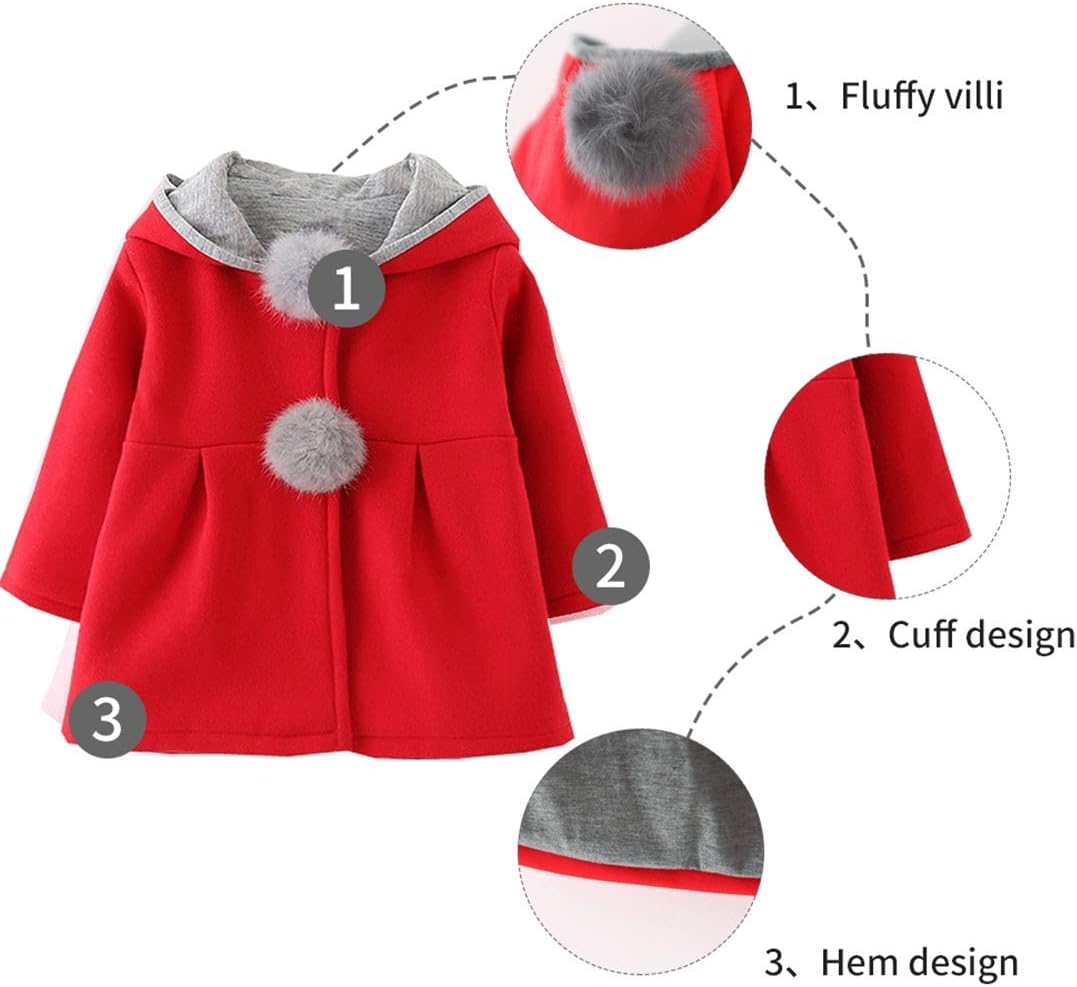 EDOTON Baby Girls' Cotton Coats Spring Autumn Winter Jackets with Hair Balls Rabbit Ear Toddler Warm Clothing