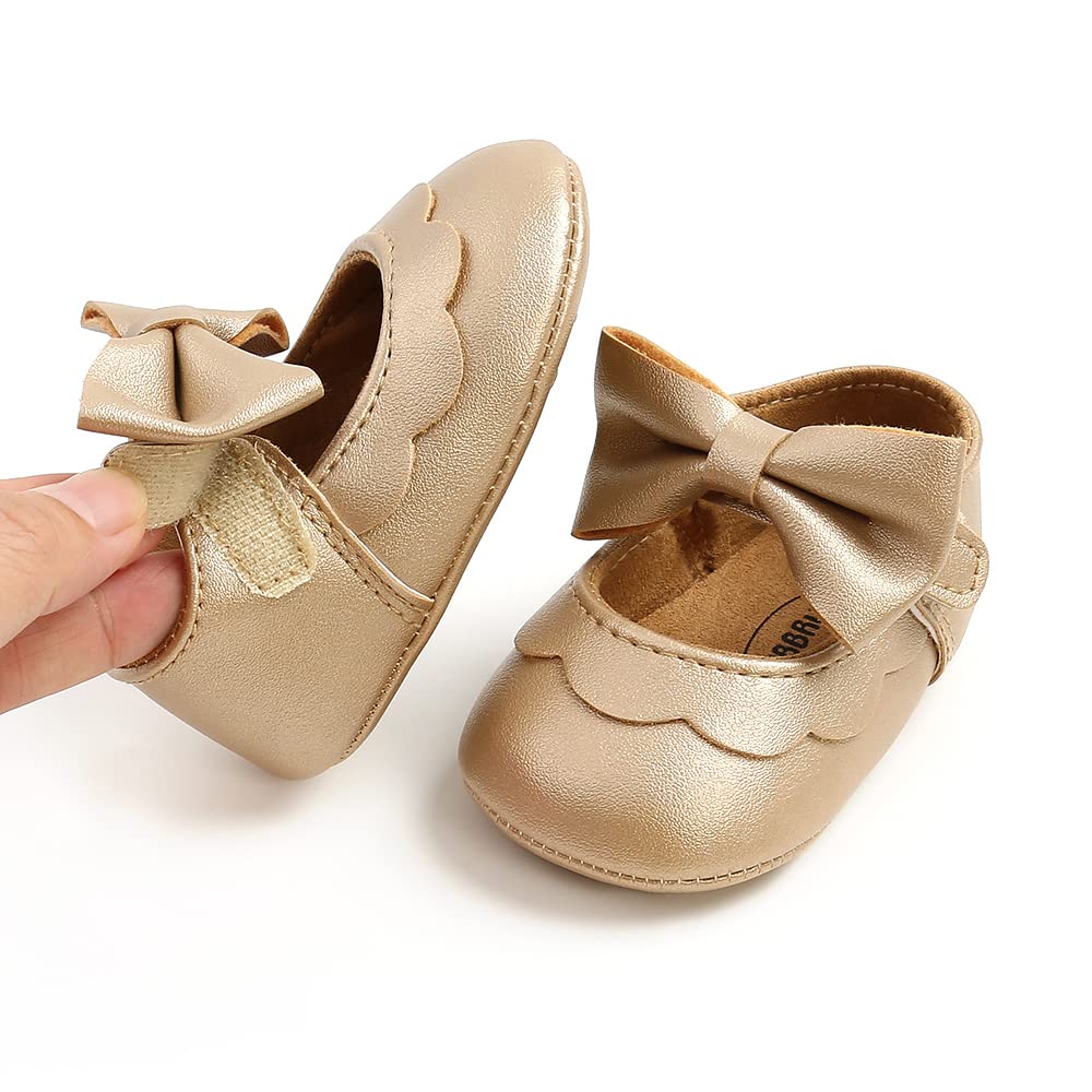 MASOCIO Babyschuhe für Mädchen mit Schleife – Rutschfeste Party Ballet Flats für Kleinkinder