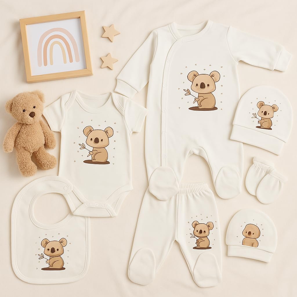 Neugeborenen Baby Geschenk Set 100% natürliche Baumwolle Erstausstattung Erstlingsausstattung Ausstattung Unisex Kleidung Geschenkset Babyausstattung für Babys 0-4 Monate (Koala)