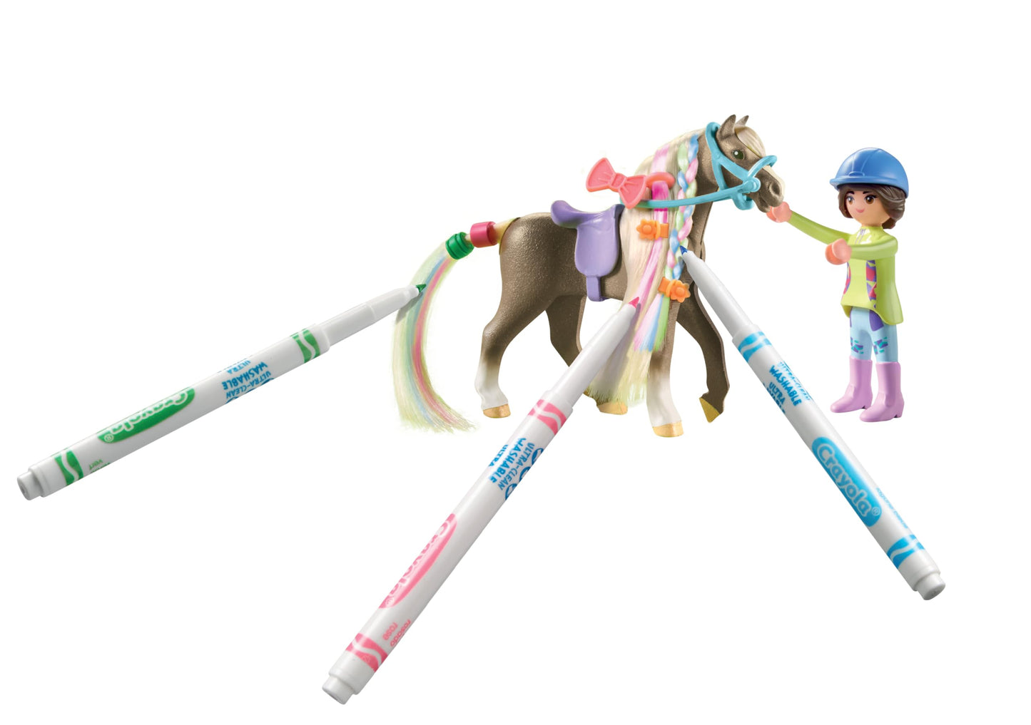 PLAYMOBIL Horses of Waterfall 71640 Kreativset mit Pferd und Stiften, inklusive Einer Figur, einem Pferd und DREI Crayola Stiften, künstlerisches Spielzeug für Kinder ab 5 Jahren