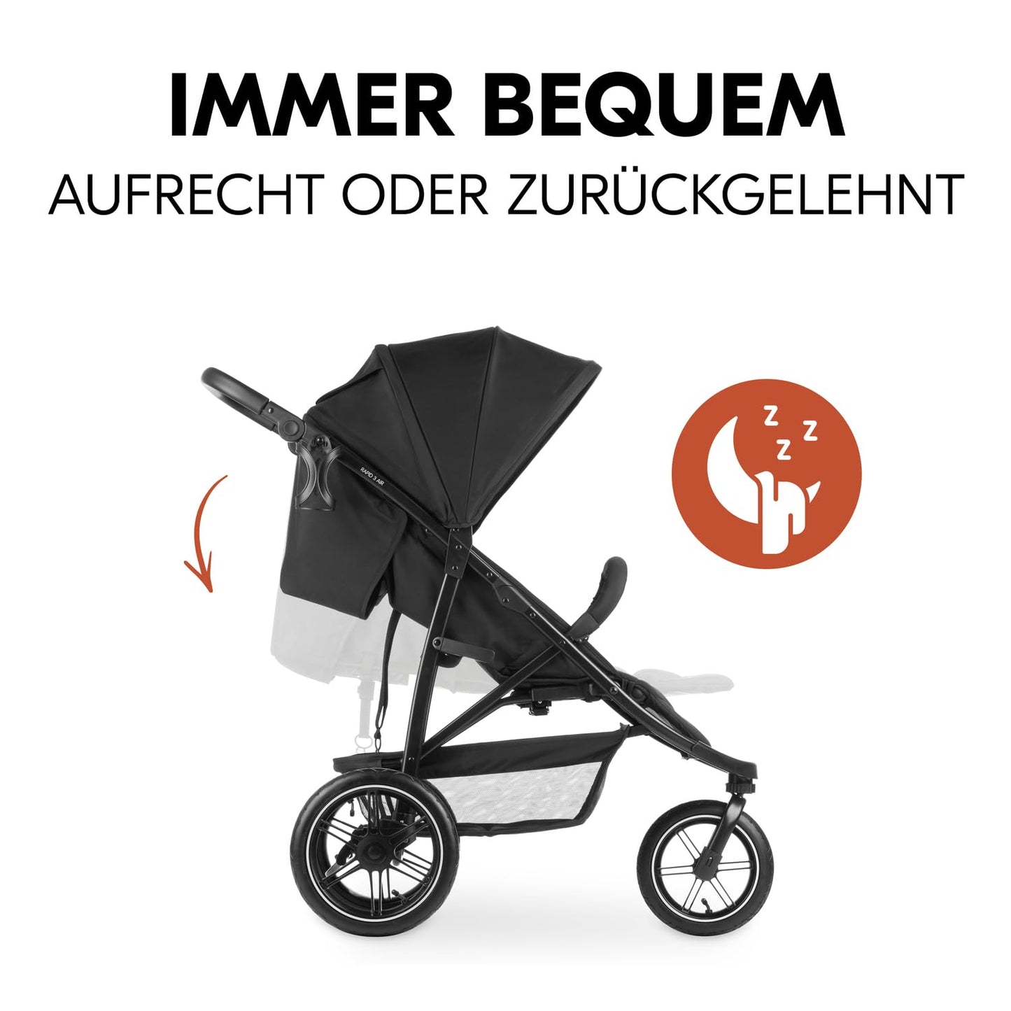 hauck Buggy Rapid 3R für Kinder bis 22 kg, Gummi Reifen, Klein Zusammenklappbar, UV-Schutz 50+, mit Schlaffunktion ab Geburt, Höhenverstellbarer Schieber, Großer Korb bis 3 kg (Black)