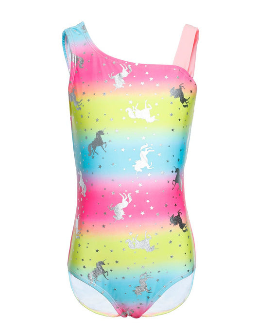 iDrawl One Piece Swimwear, Girls' Swimming Costume, Unicorn Theme, Multicoloured Summer Beachwear, UPF 50+, 3-13 Years