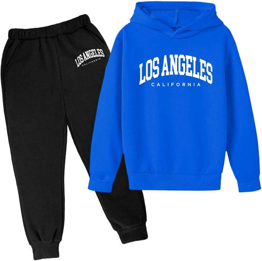 2-teiliges Herbst-Outfit mit Kapuze für Mädchen und Kinder, Los Angeles California, Active-Kinder-Sweatsuit-Sets, Sweatanzüge, Winter, Herbst, Fleece, gefüttert, mit Kapuze, sportlich, locker